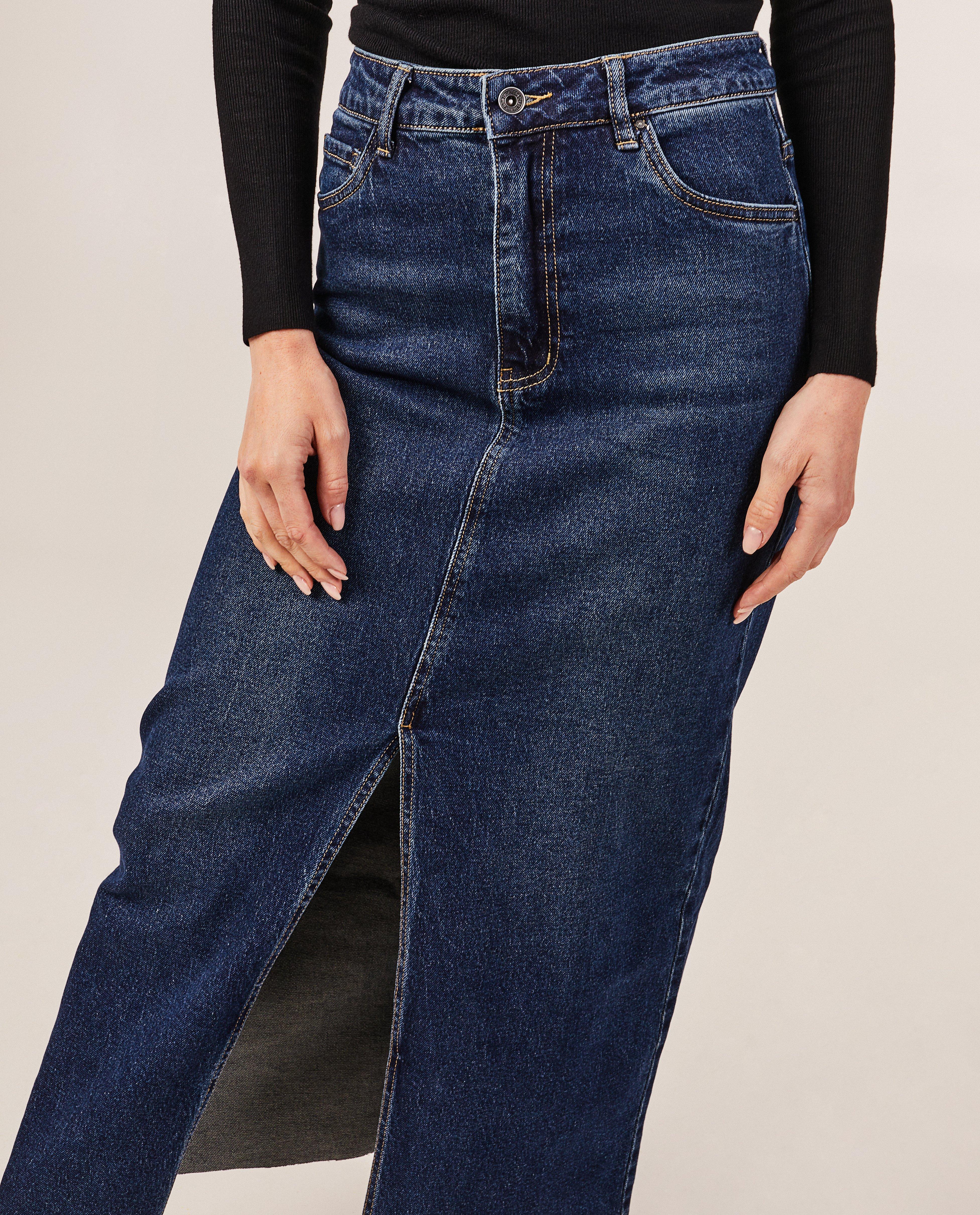 Rokken - Lange jeansrok met split