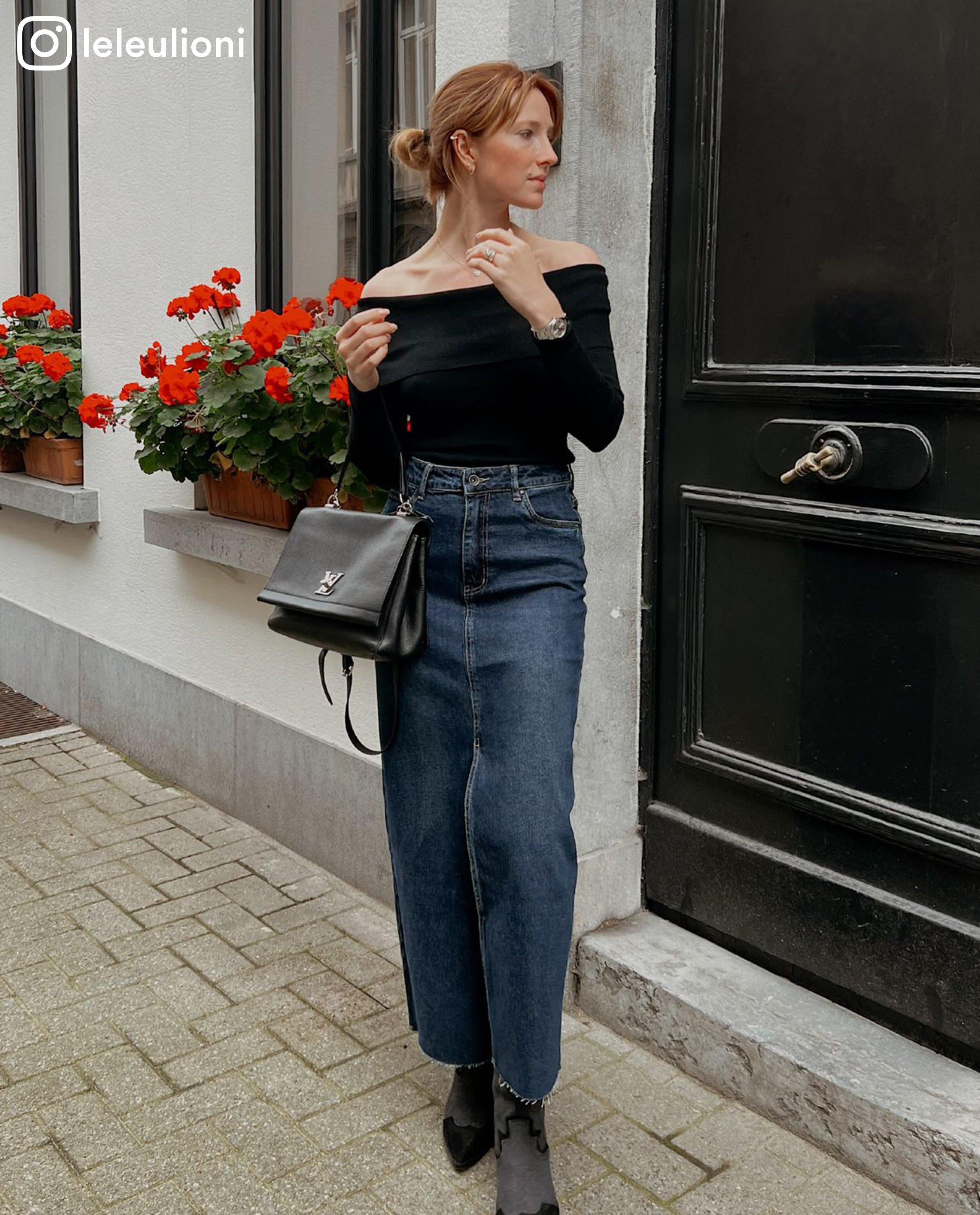 Rokken - Lange jeansrok met split