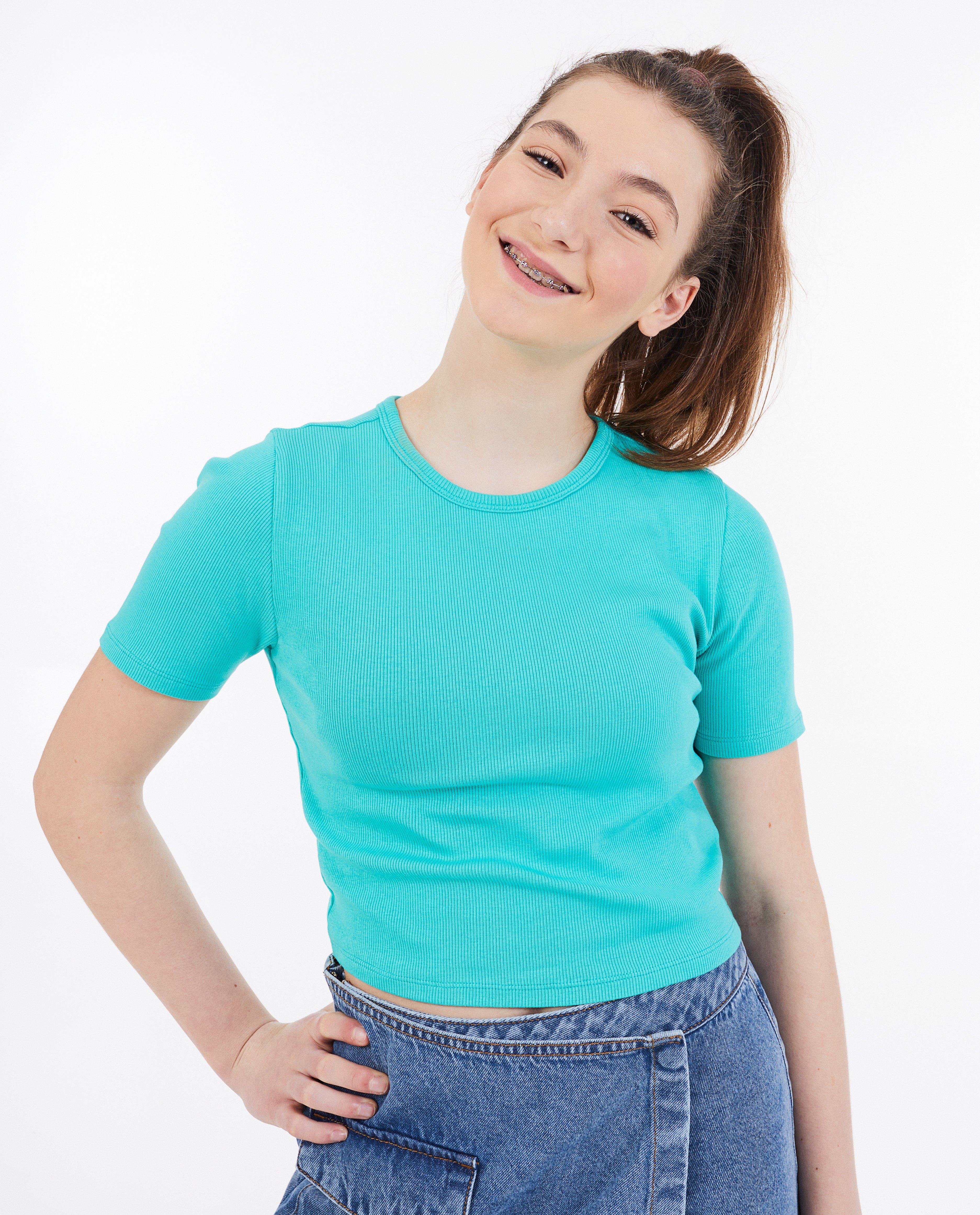 T-shirt met fijne rib, cropped fit - null - Groggy