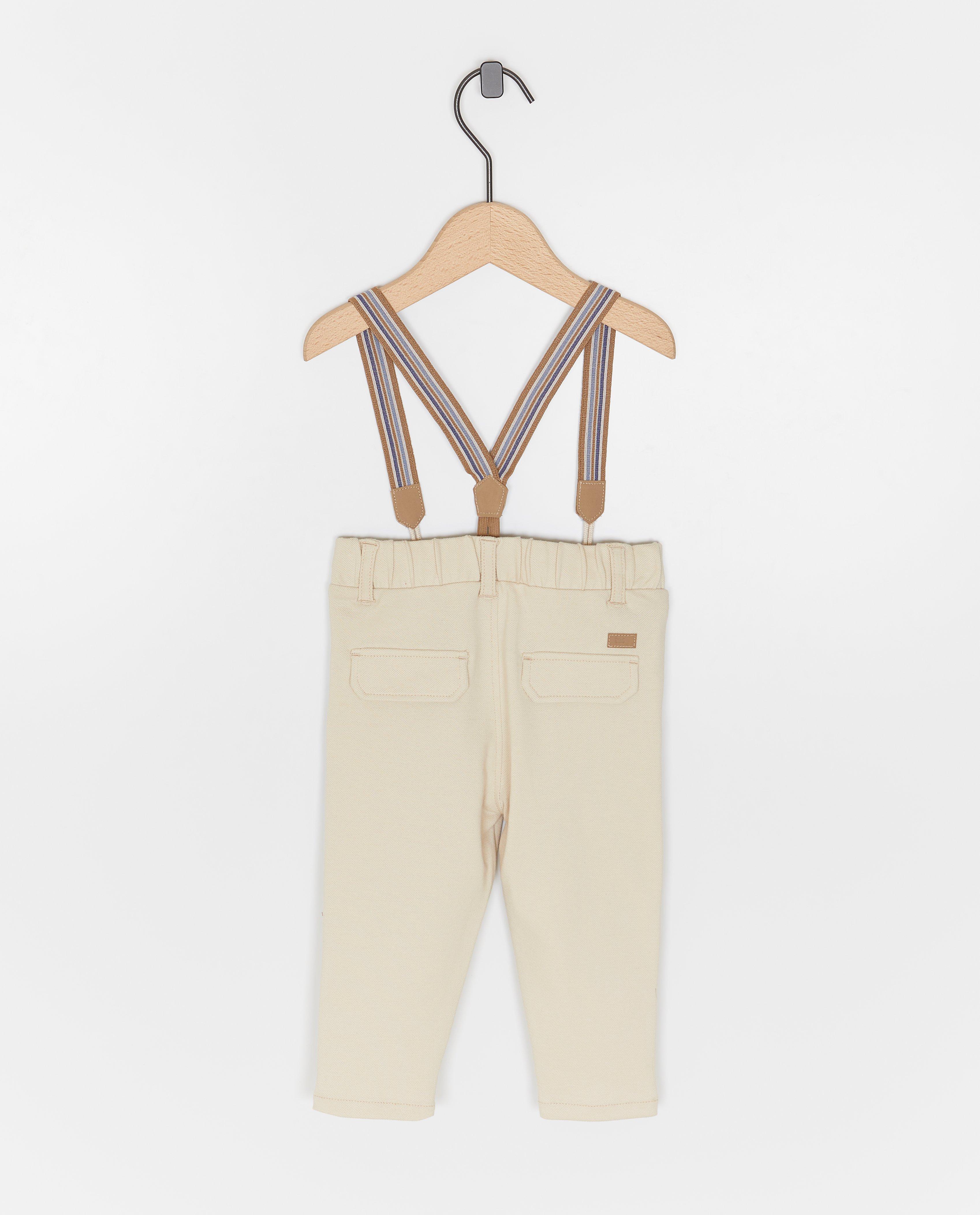 Broeken - Beige broek met bretellen