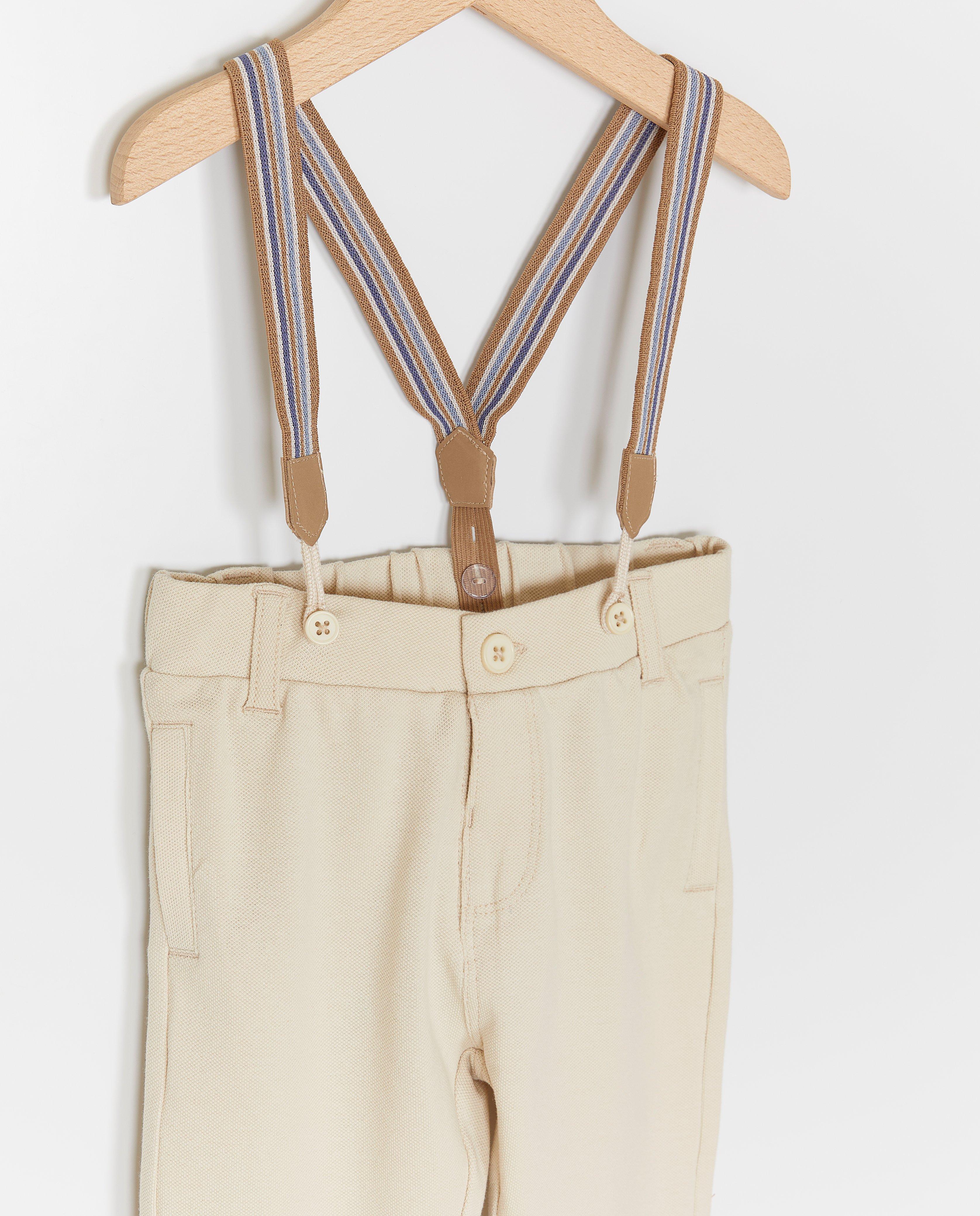 Broeken - Beige broek met bretellen