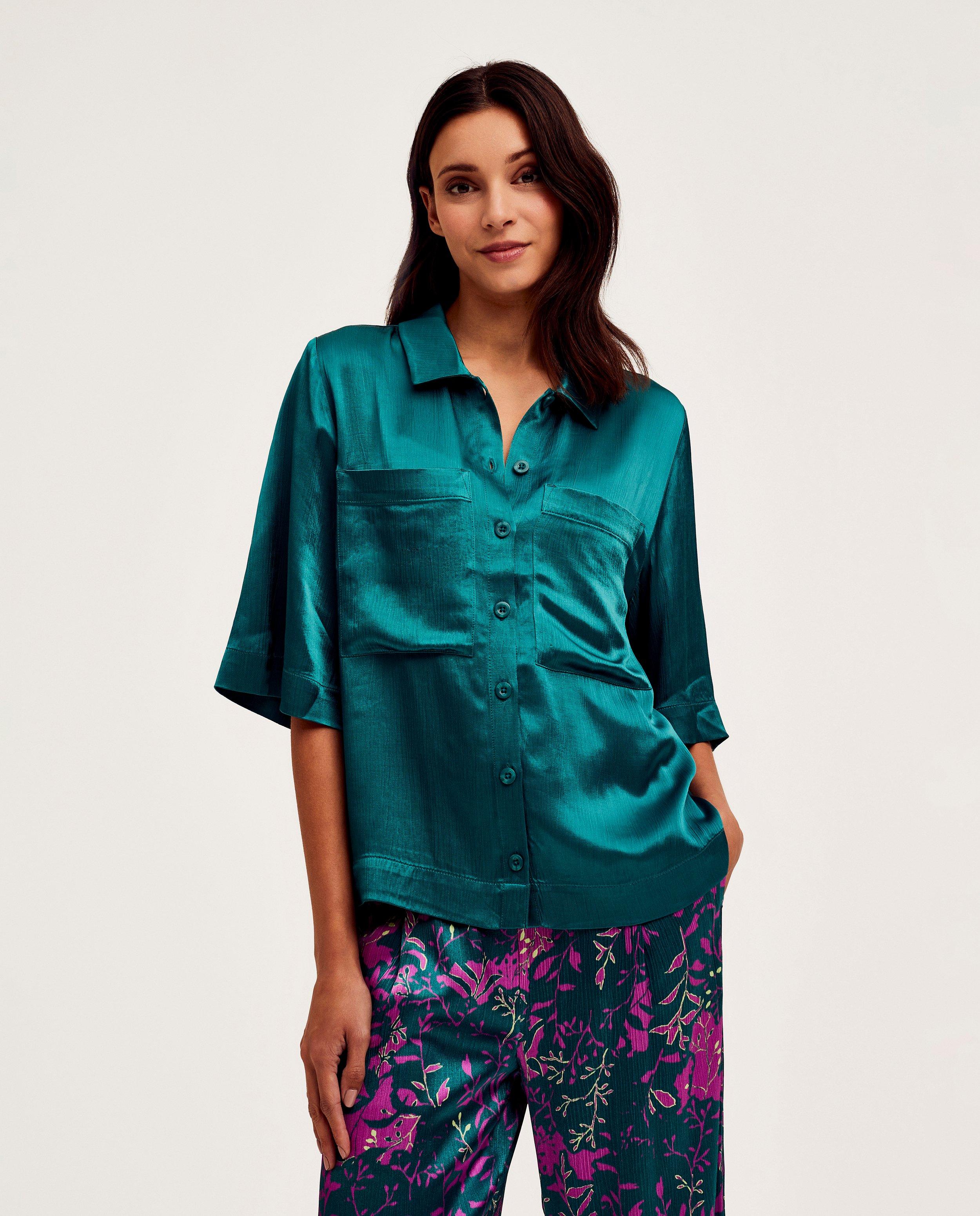 Donkergroene blouse met structuur - Product Detail - khaki - afbeelding nummer 1