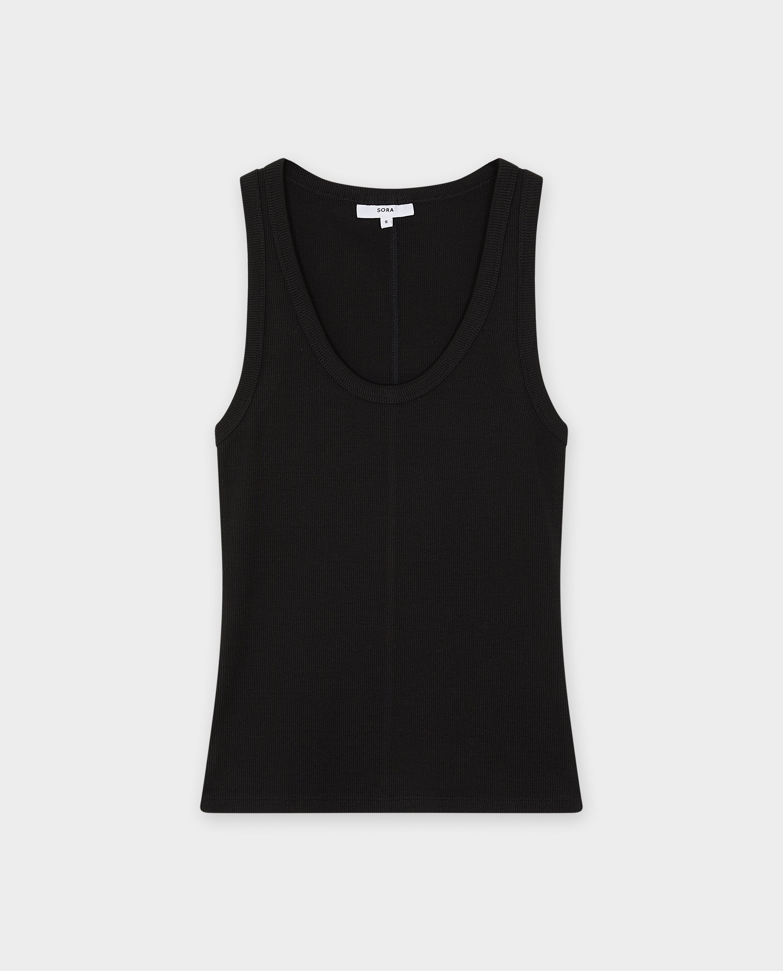 T-shirts - Top noir à fines côtes
