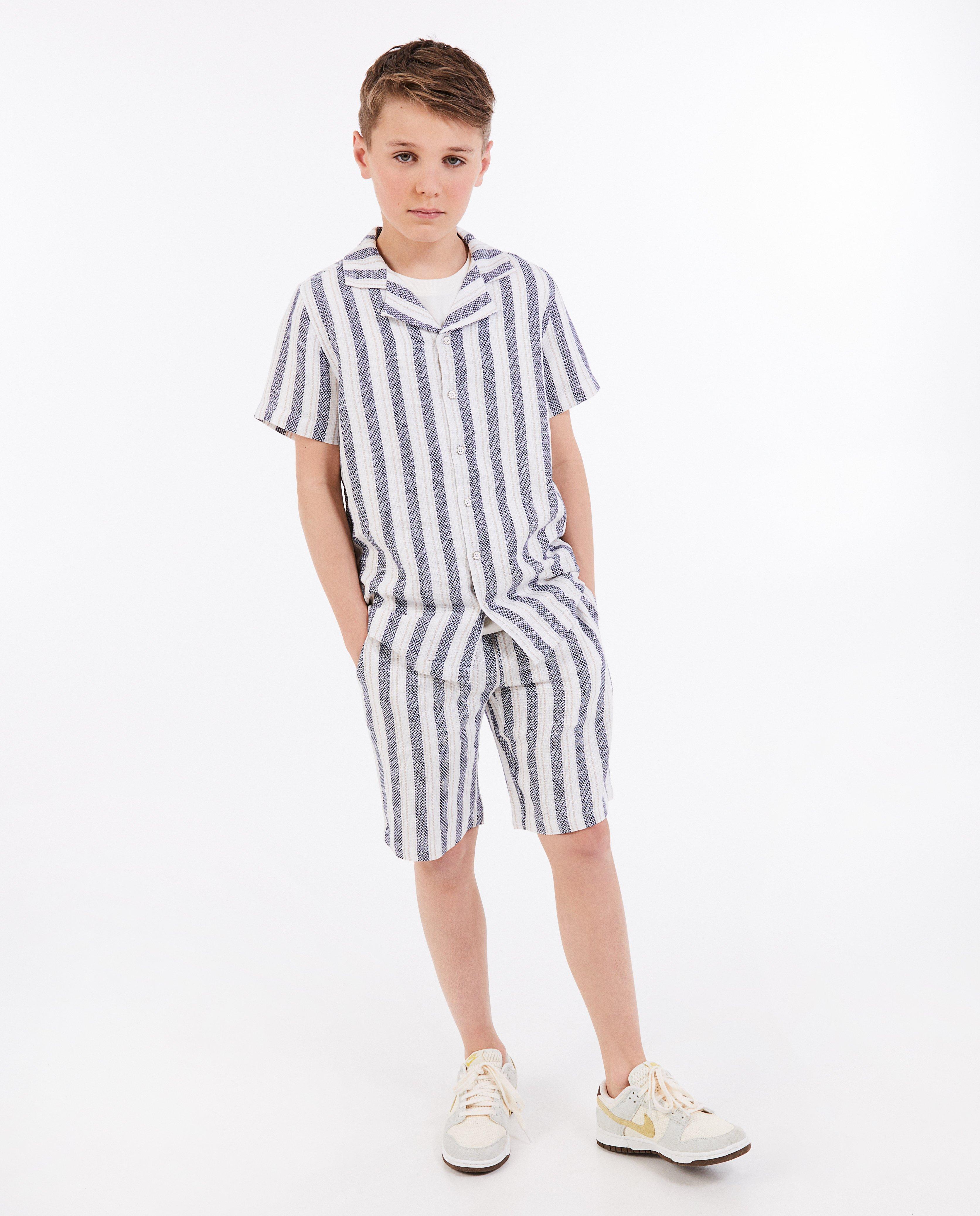 Short en lin, 7-14 ans - D&eacute;tails du produit - bleu - image num&eacute;ro 1