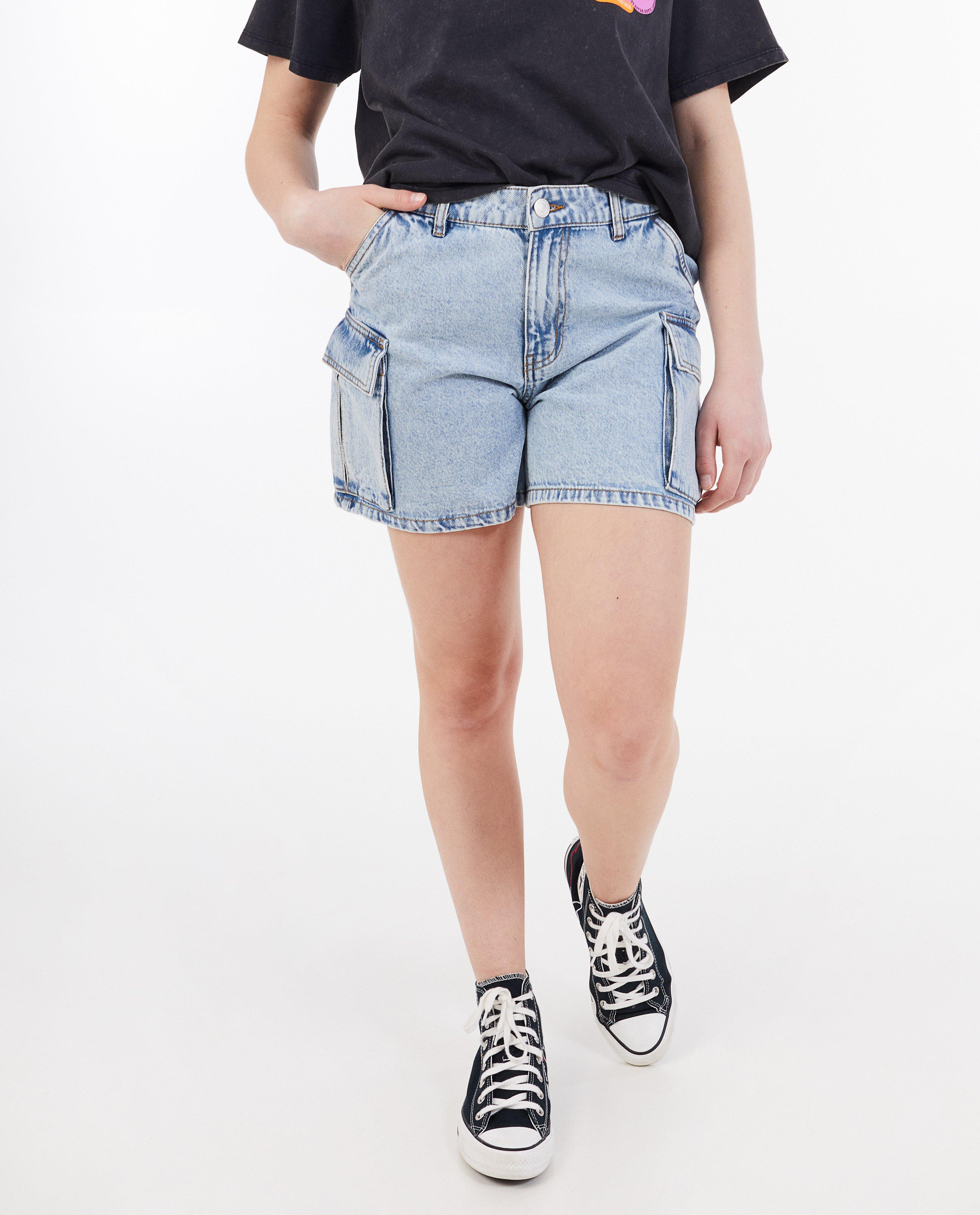 Shorten - Blauwe jeansshort, cargo fit