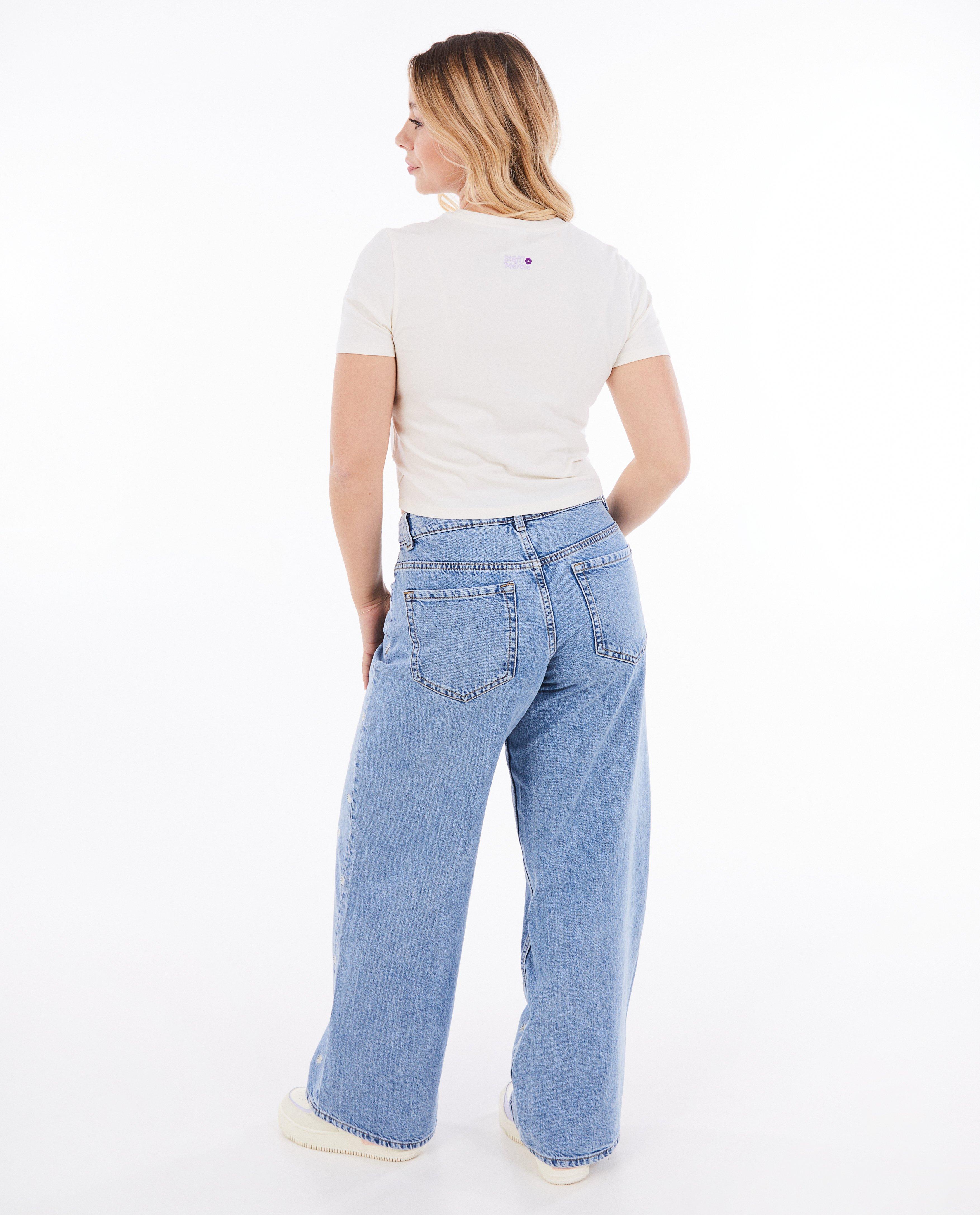 Jeans - Jeans à fleurs brodées, coupe ample