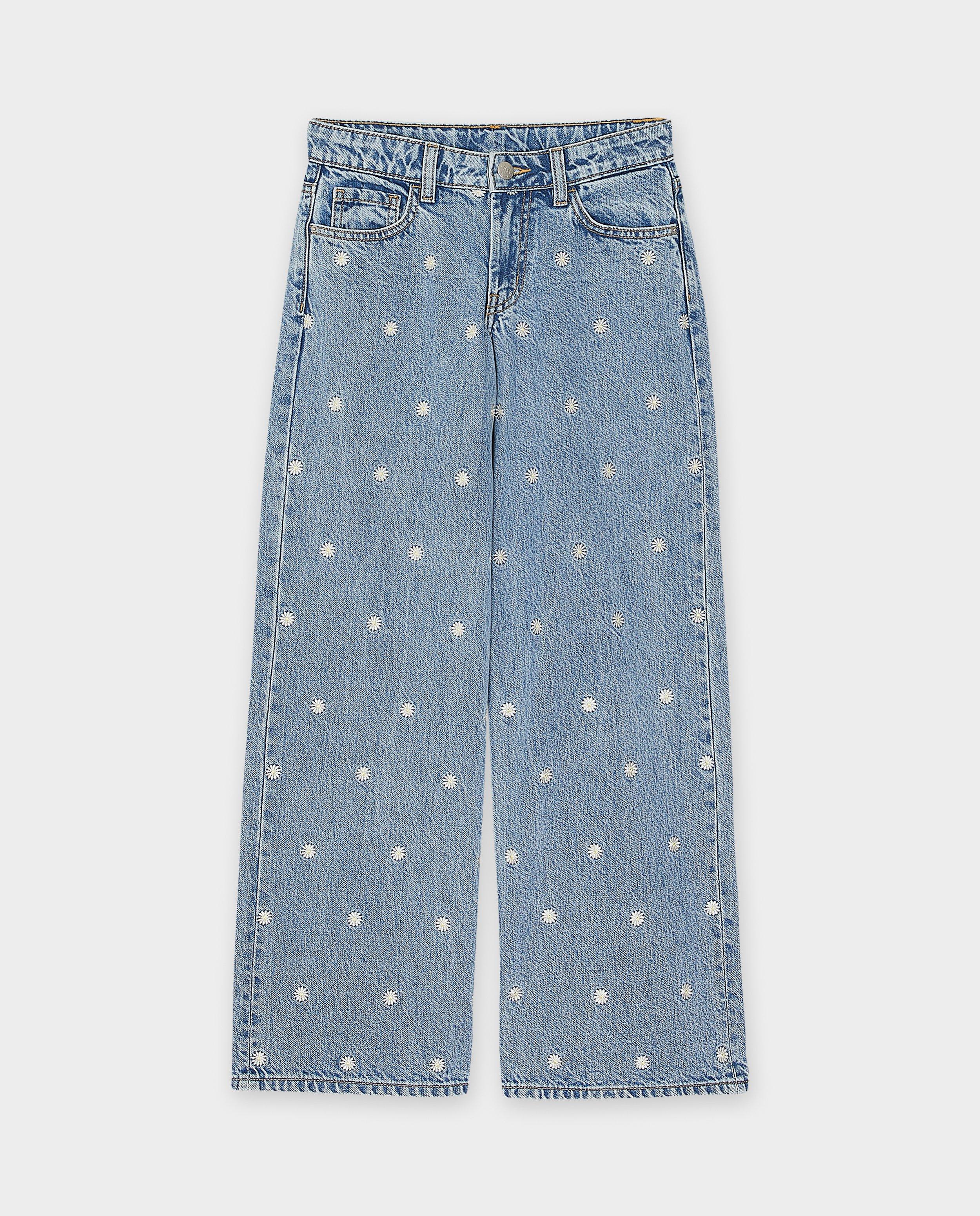 Jeans - Jeans à fleurs brodées, coupe ample