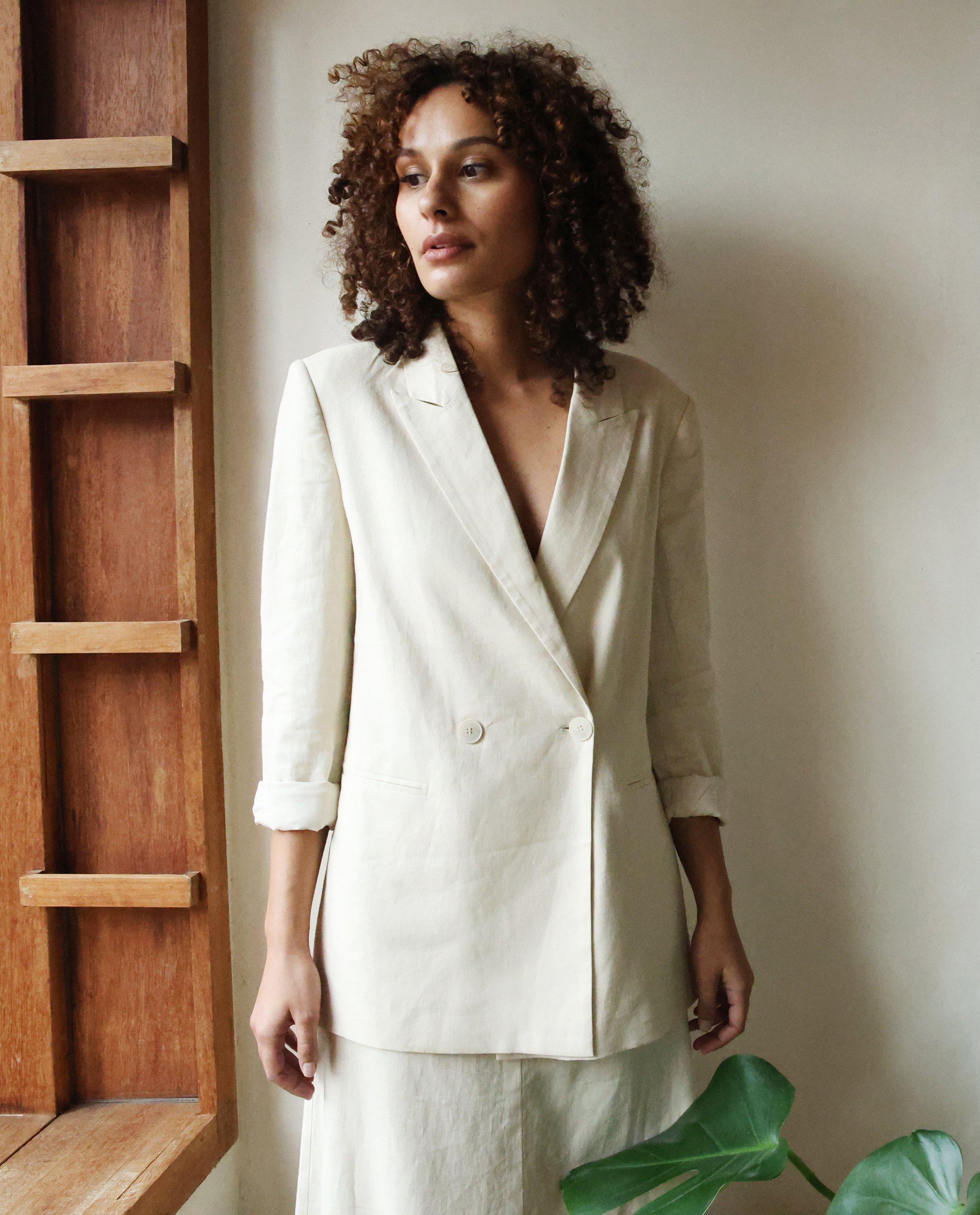 Blazer met linnen, dames - null - I AM