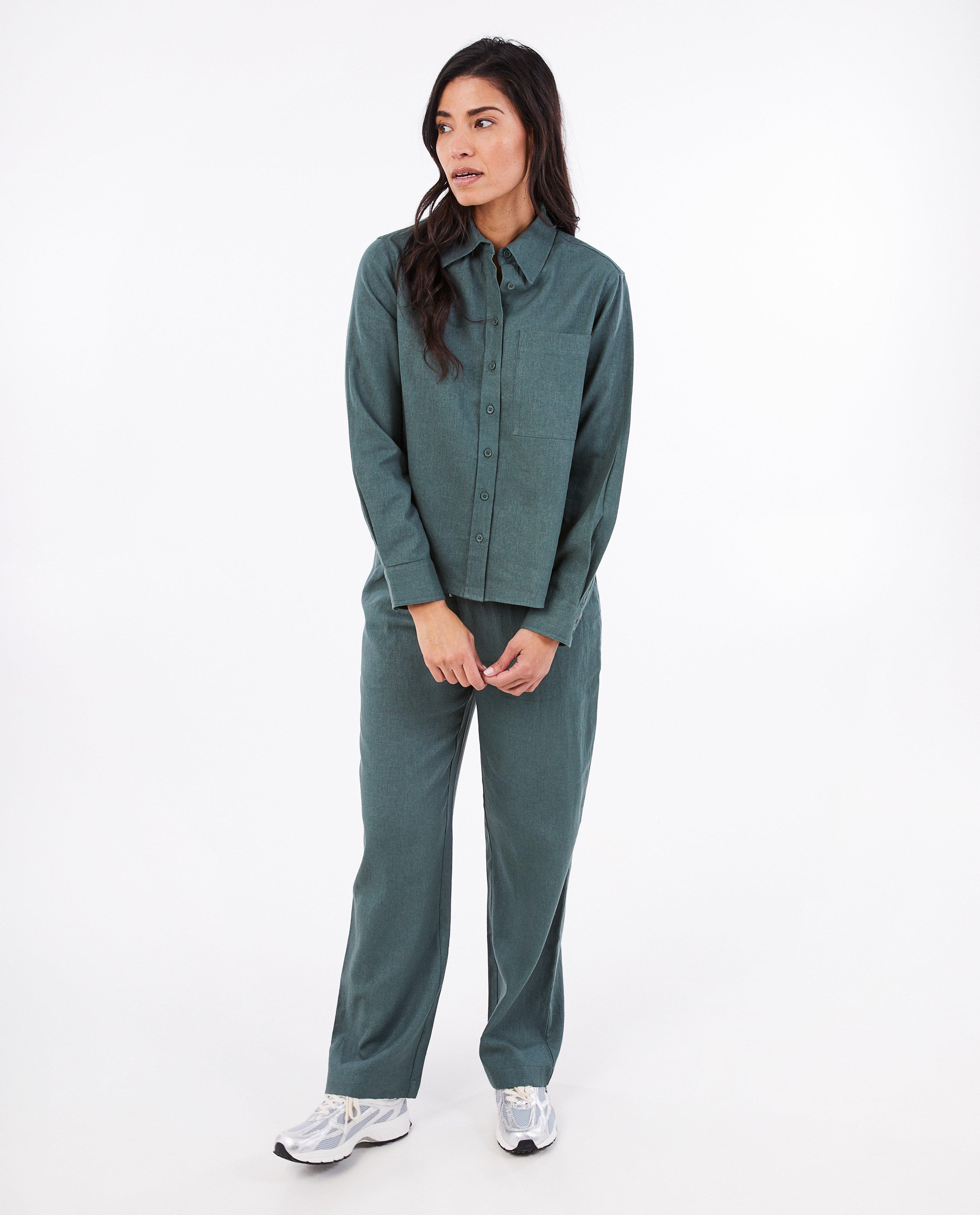 Broeken - Groene broek met linnen