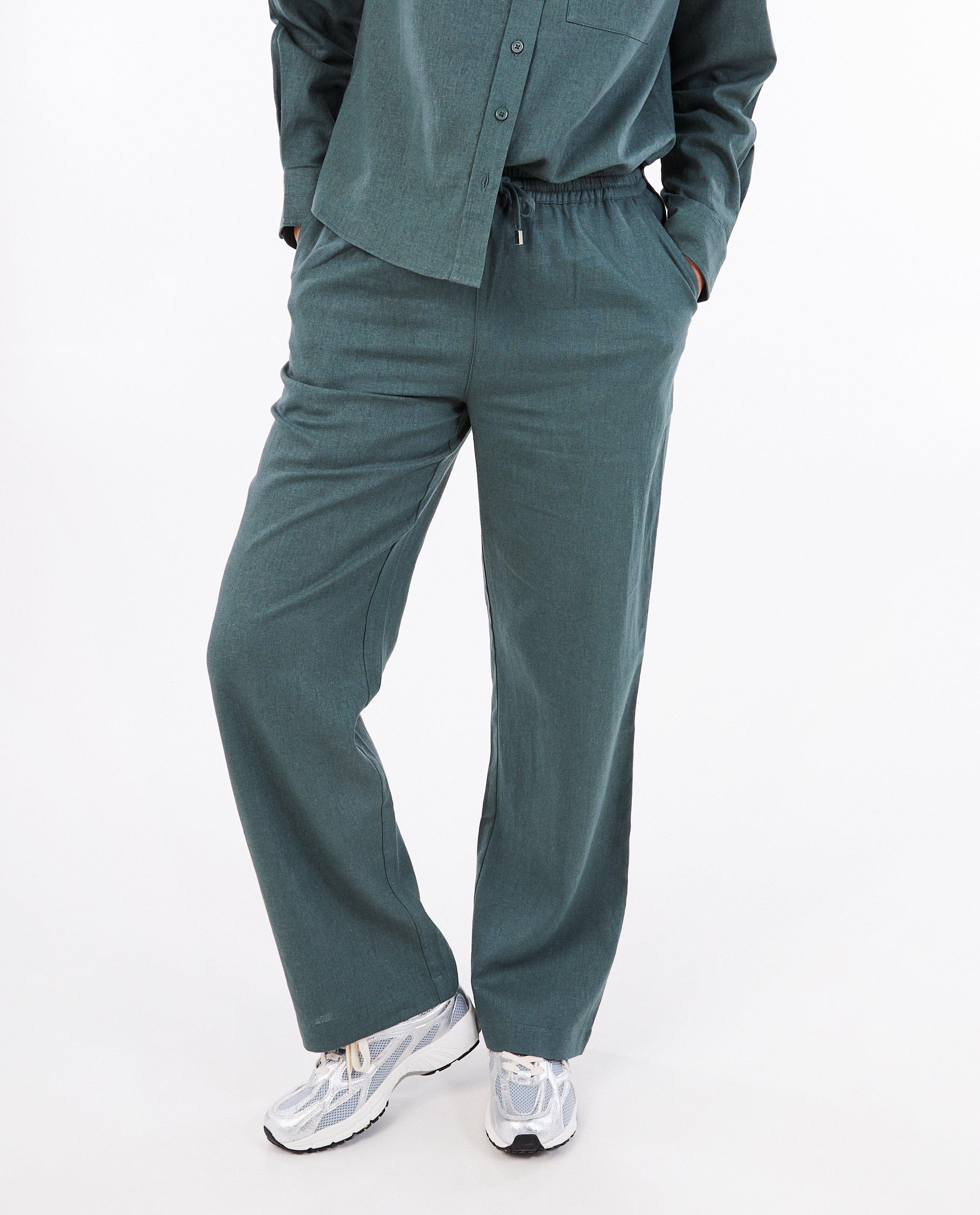 Broeken - Groene broek met linnen
