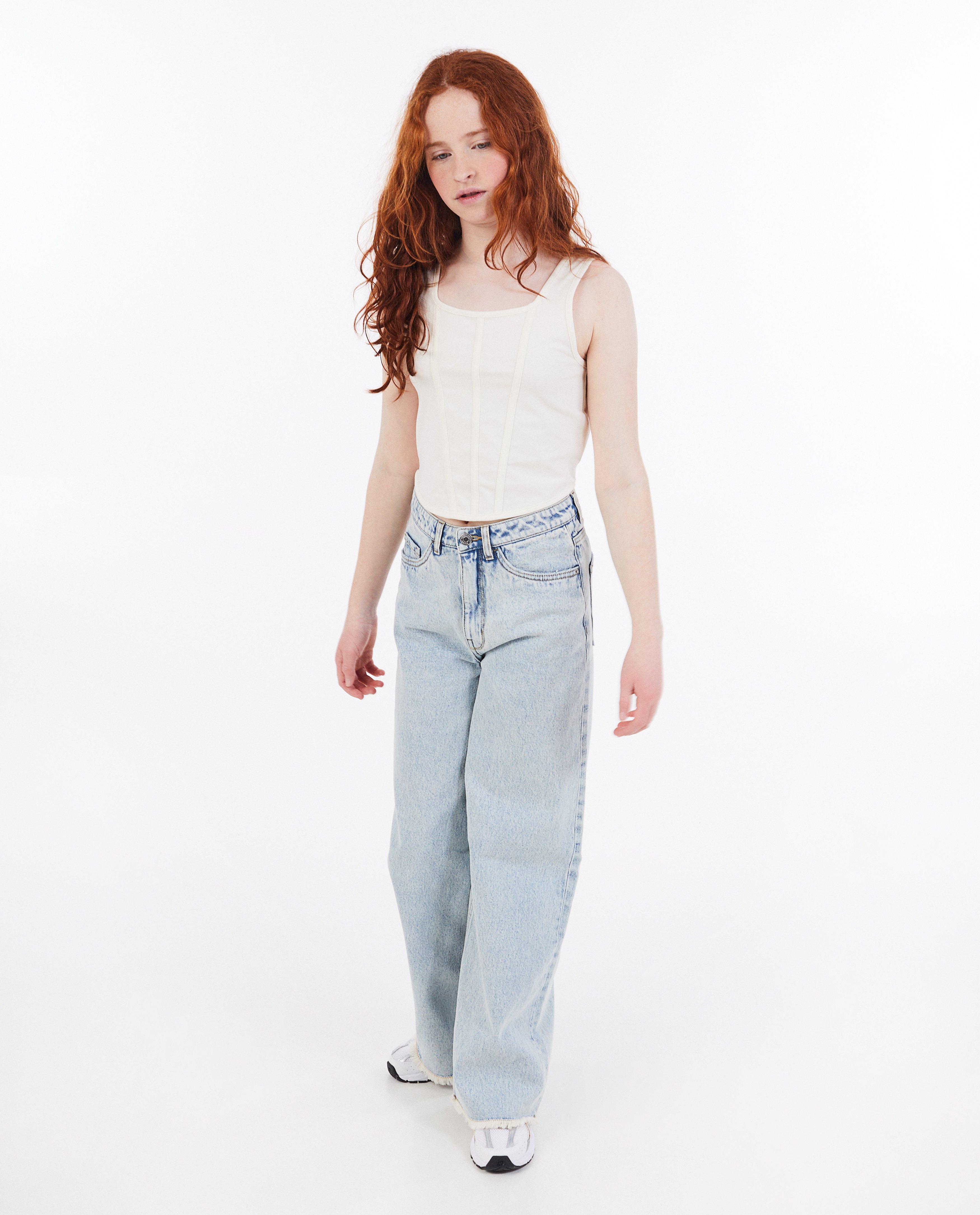 T-shirts - Top met sierbiezen, cropped fit