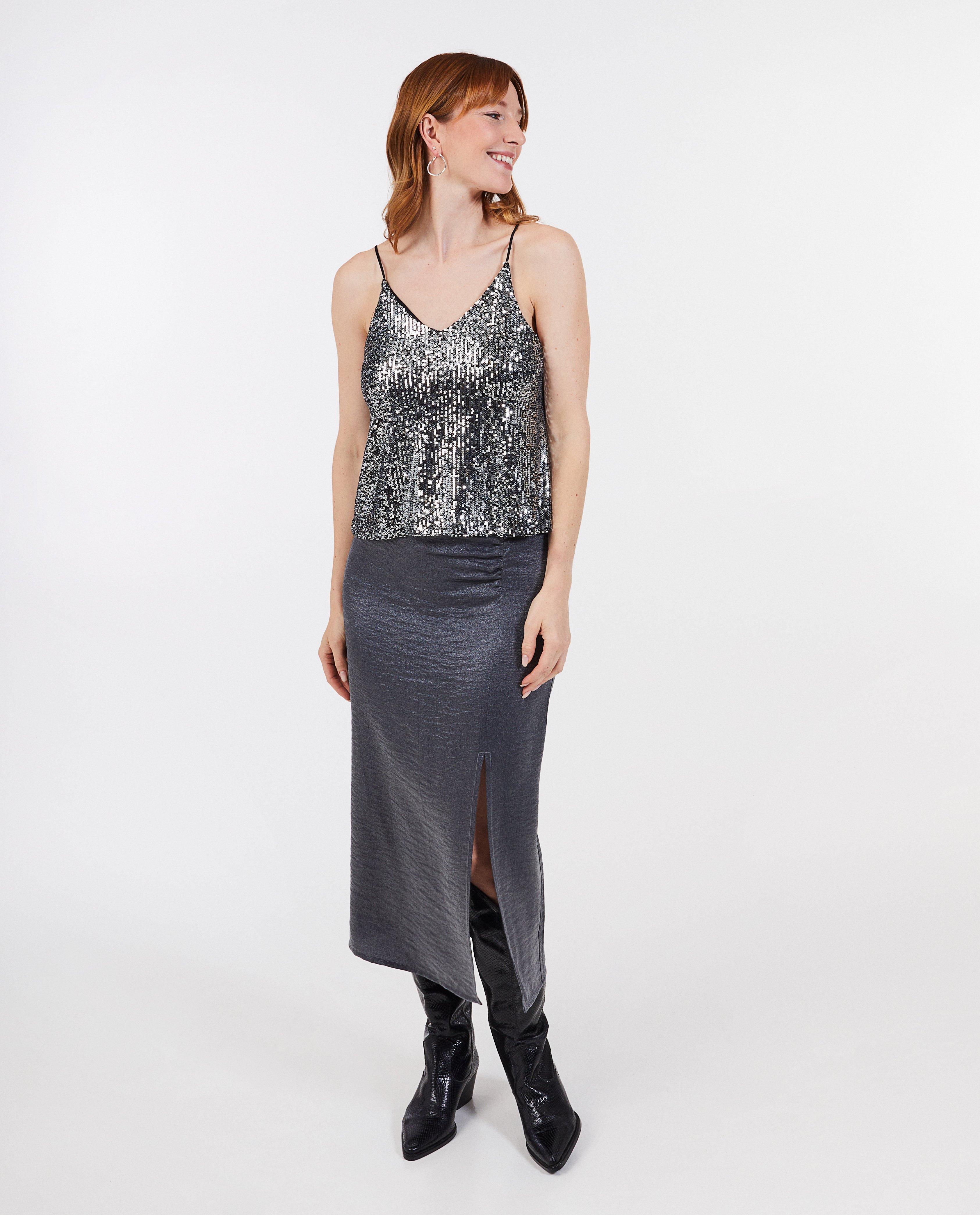 Chemises - Top à paillettes, coupe courte