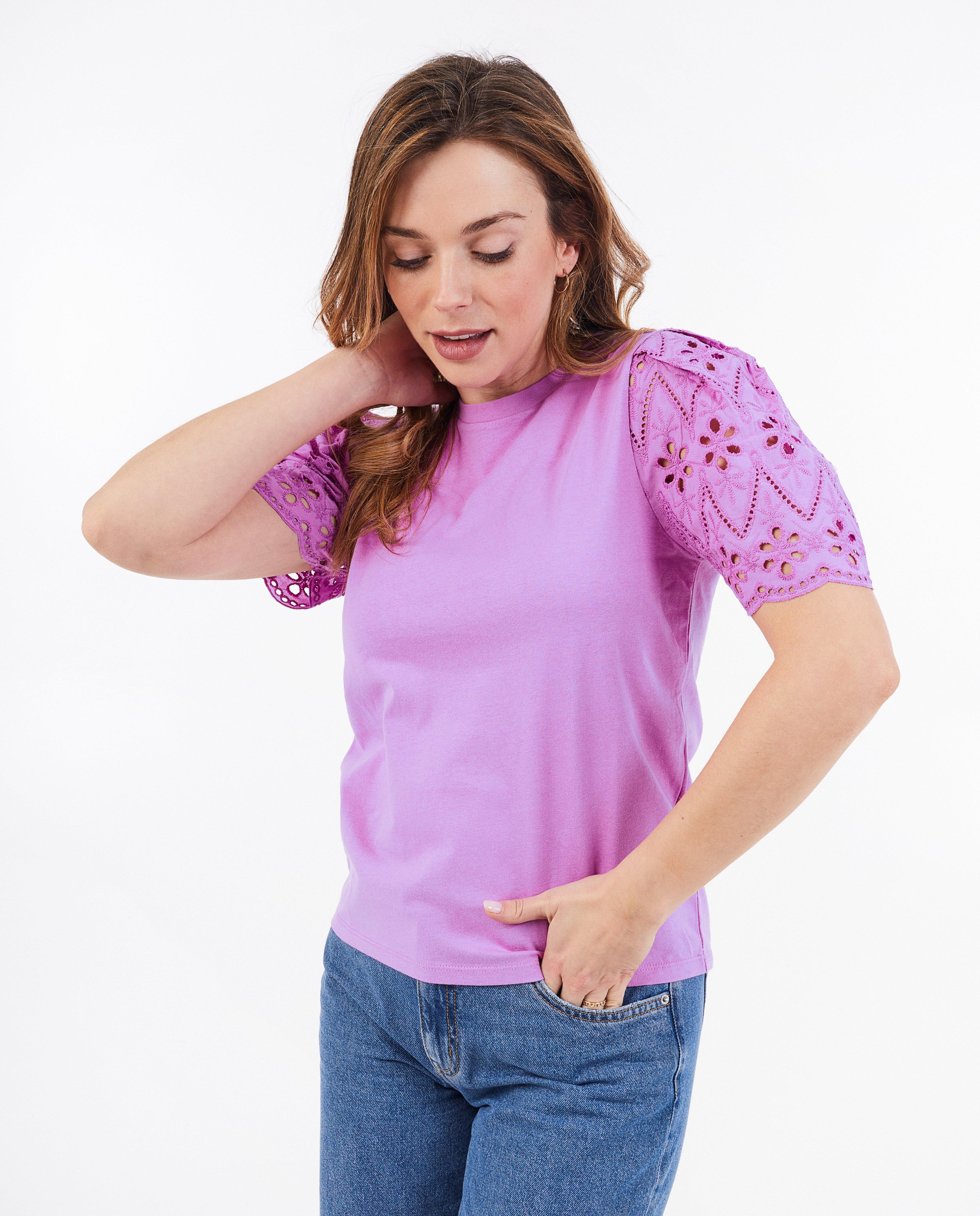 T-shirt met broderie anglaise - null - Sora