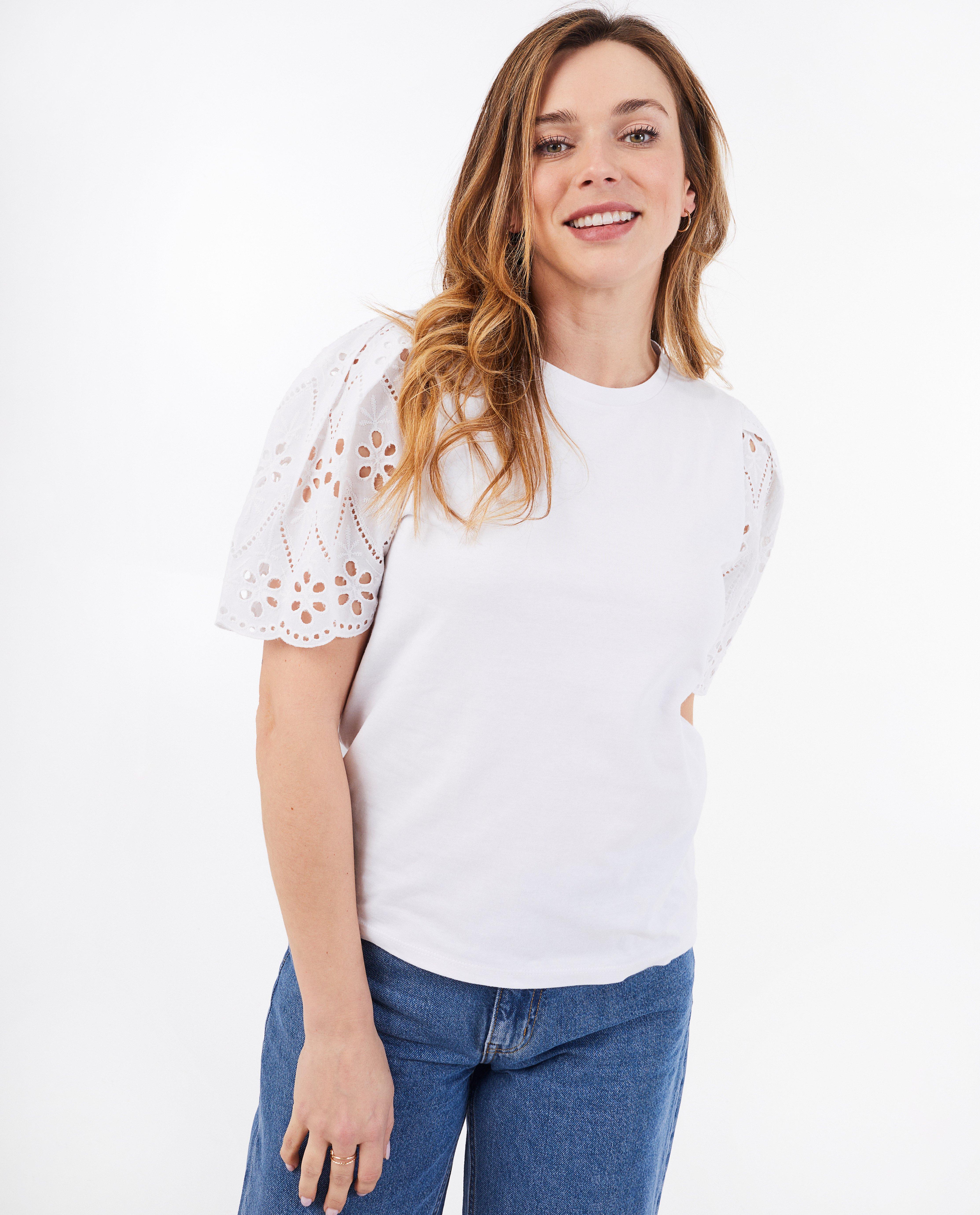 T-shirt met broderie anglaise - null - Sora