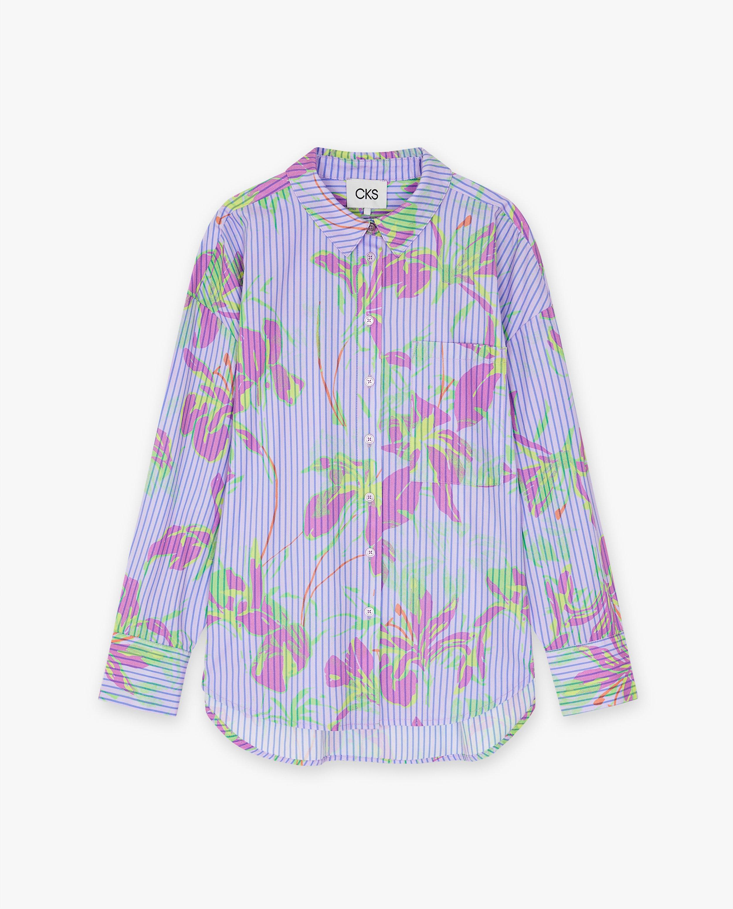 Hemden - Paars hemd met bloemenprint
