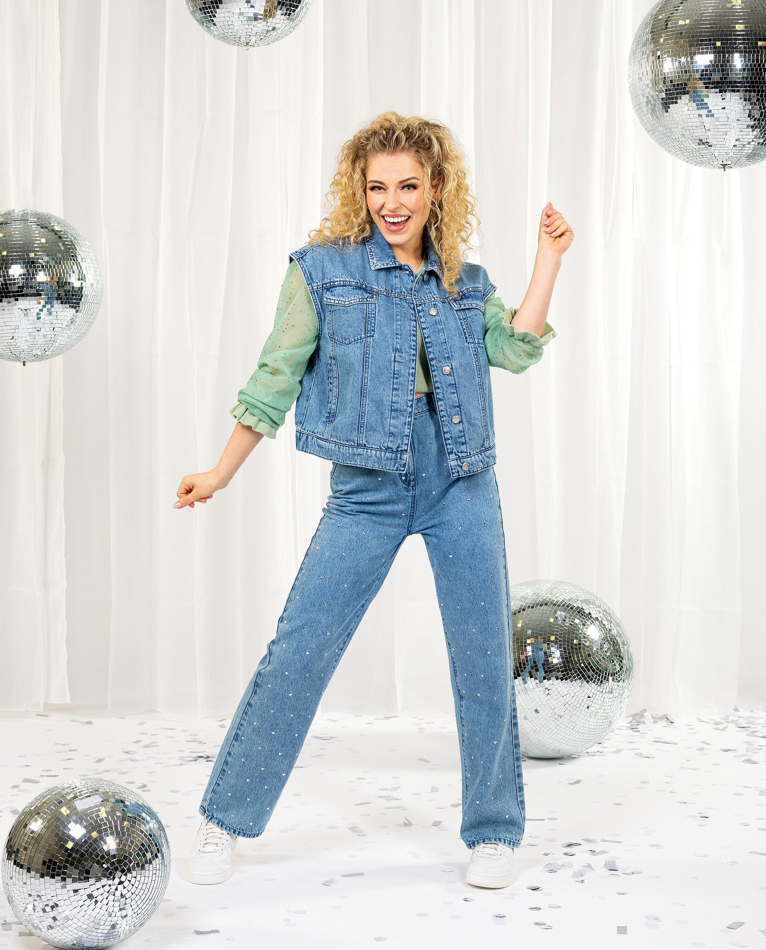 Jeans met metallic hartjes, straight fit, XS-XL - Product Detail - blauw - afbeelding nummer 1