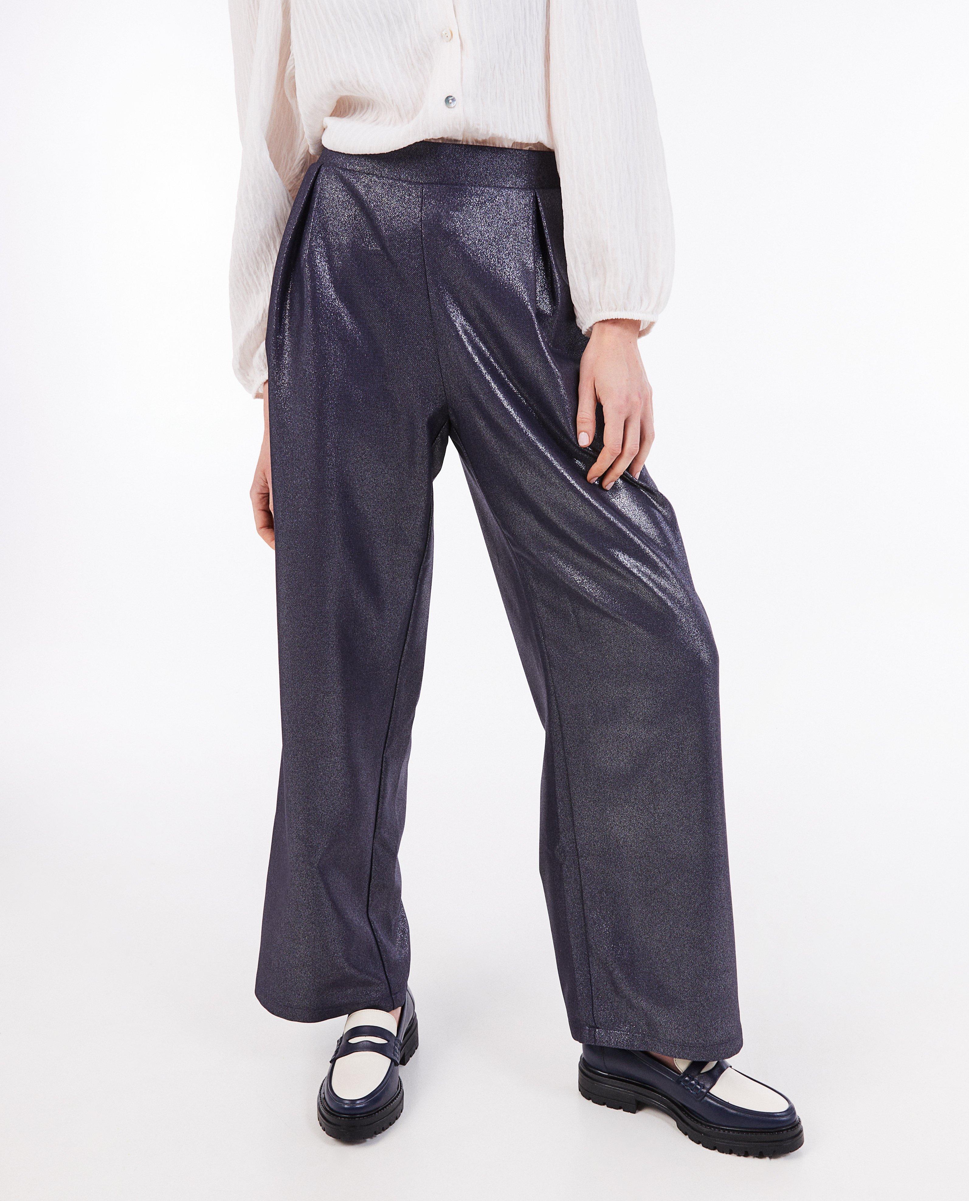 Pantalon bleu fonc&eacute; &agrave; paillettes, coupe ample - D&eacute;tails du produit - bleu fonc&eacute; - image num&eacute;ro 4