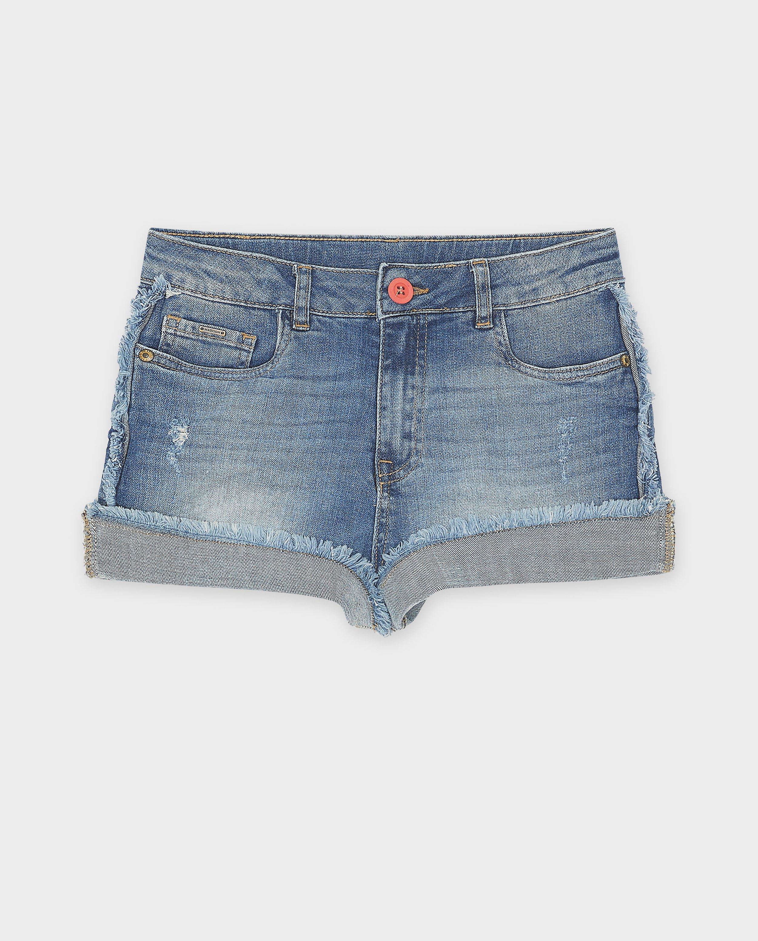 Blauwe jeansshort met rafels - null - Street Called Madison