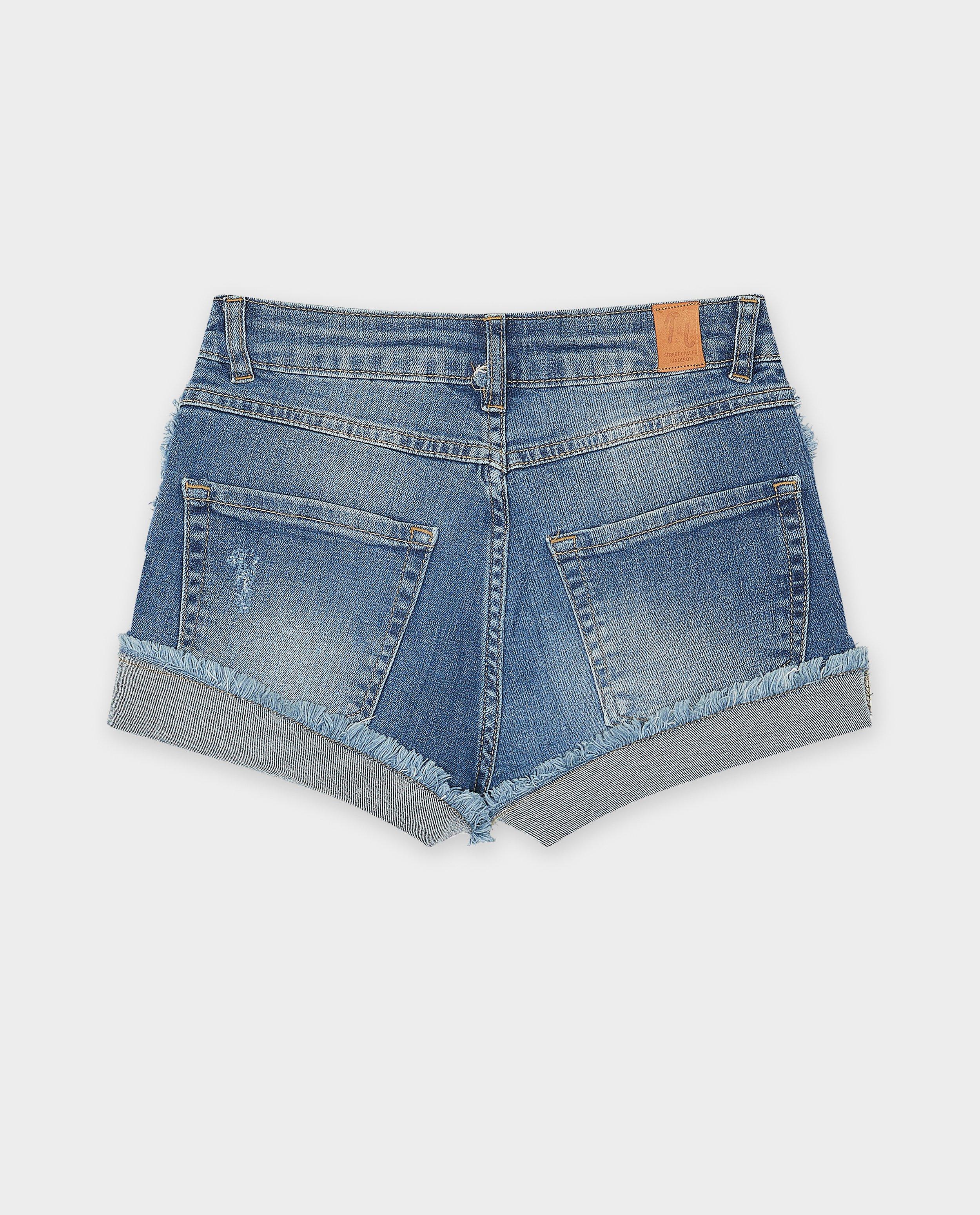 Shorten - Blauwe jeansshort met rafels