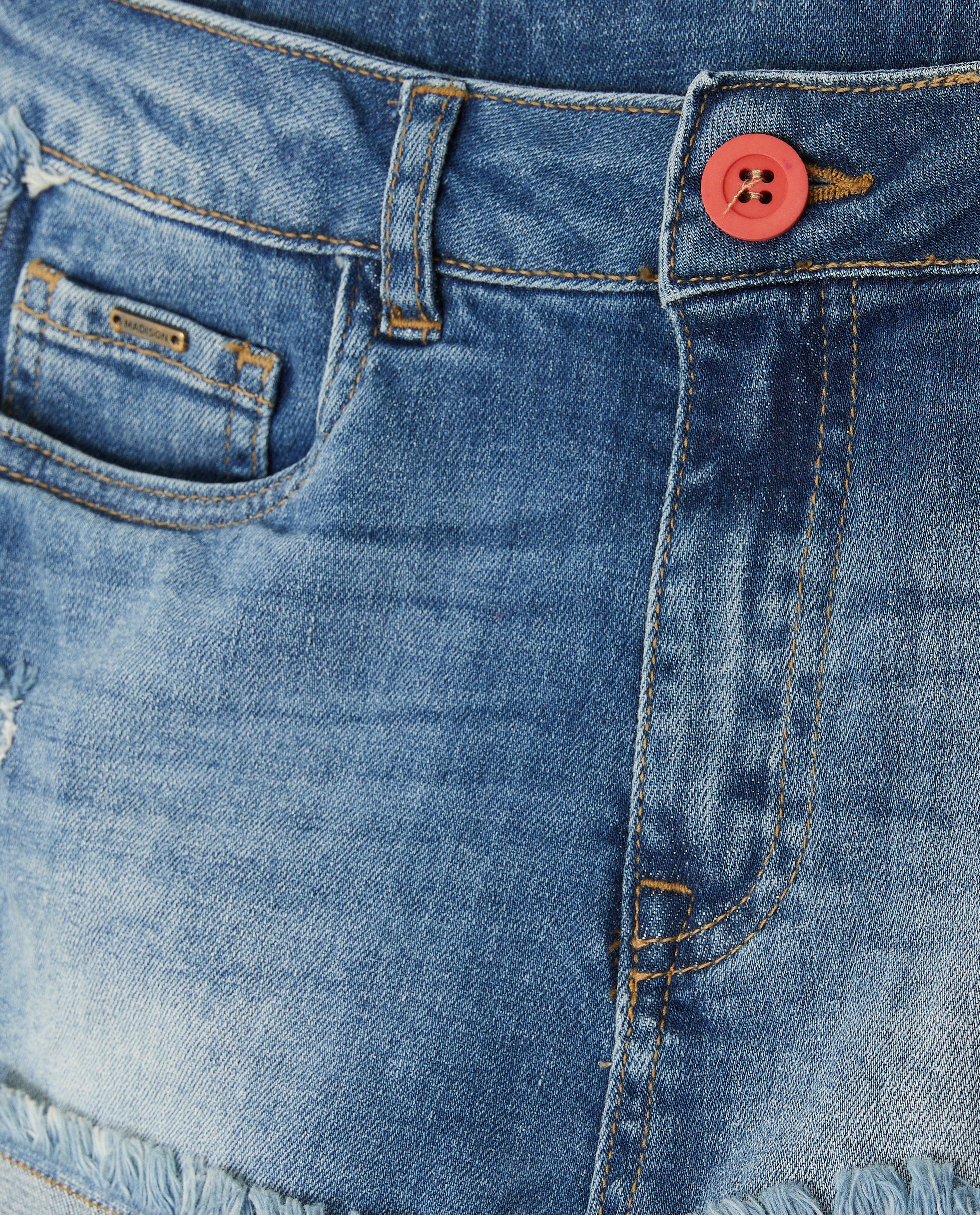 Shorten - Blauwe jeansshort met rafels