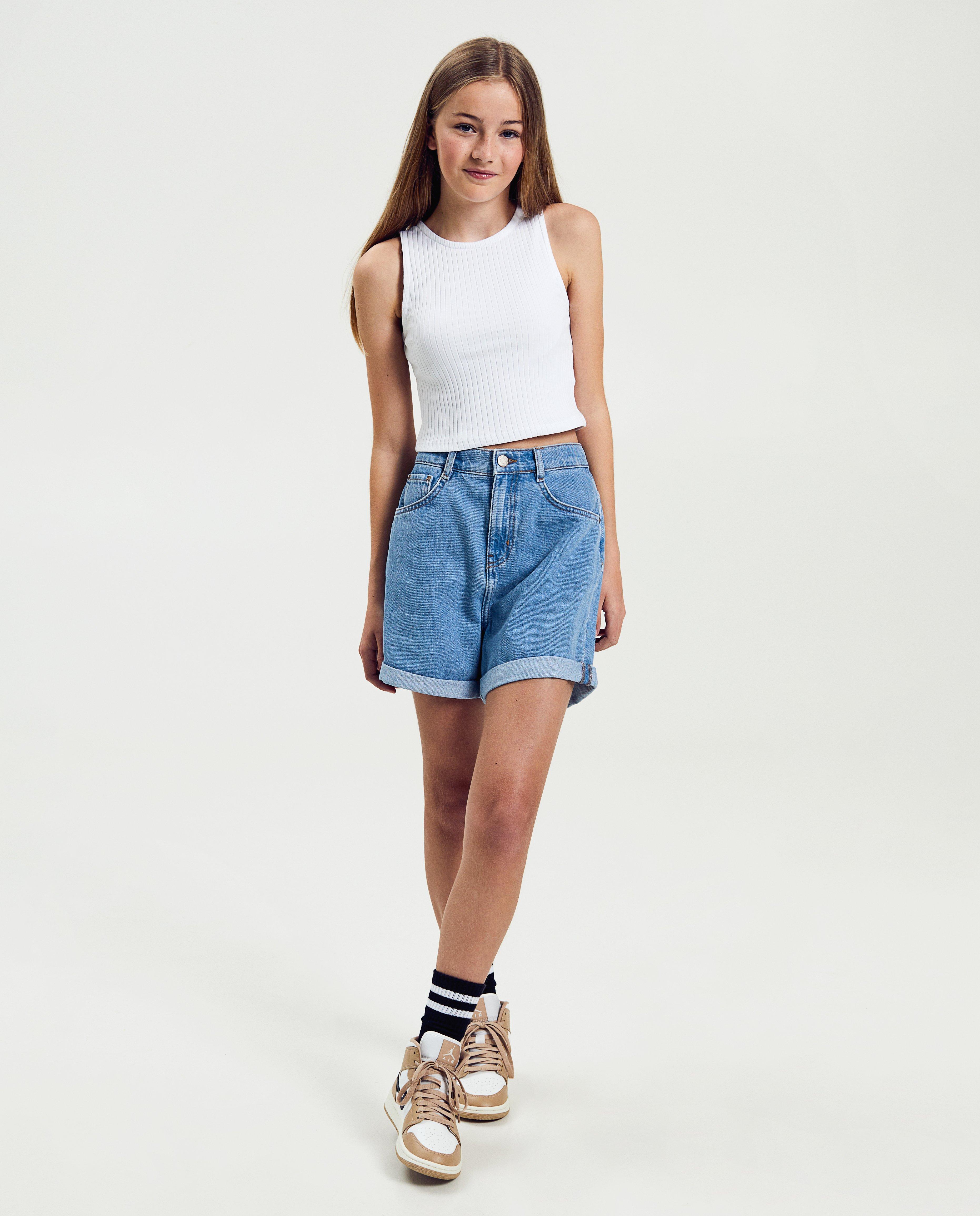 T-shirts - Top met fijne rib, cropped fit