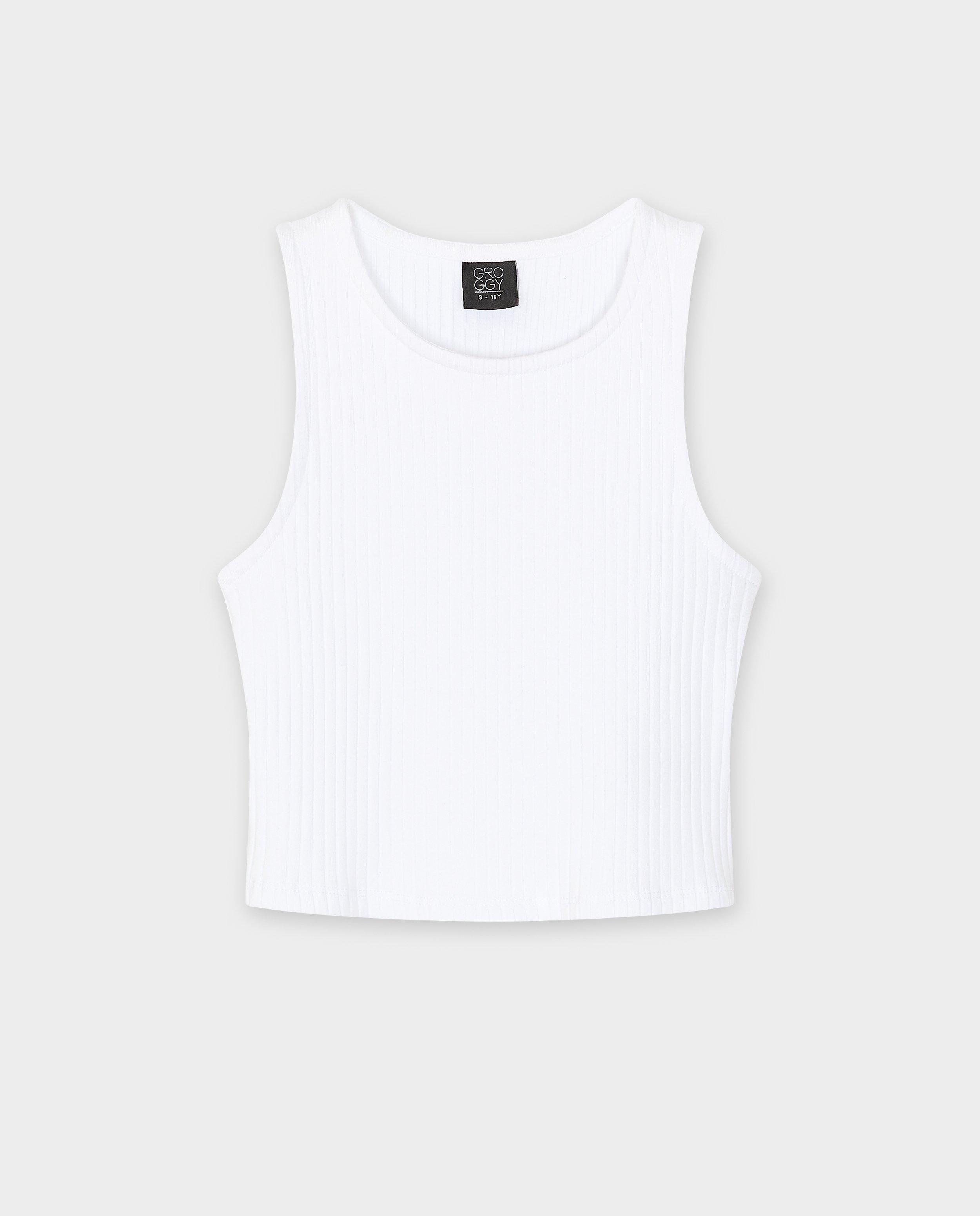 T-shirts - Top met fijne rib, cropped fit