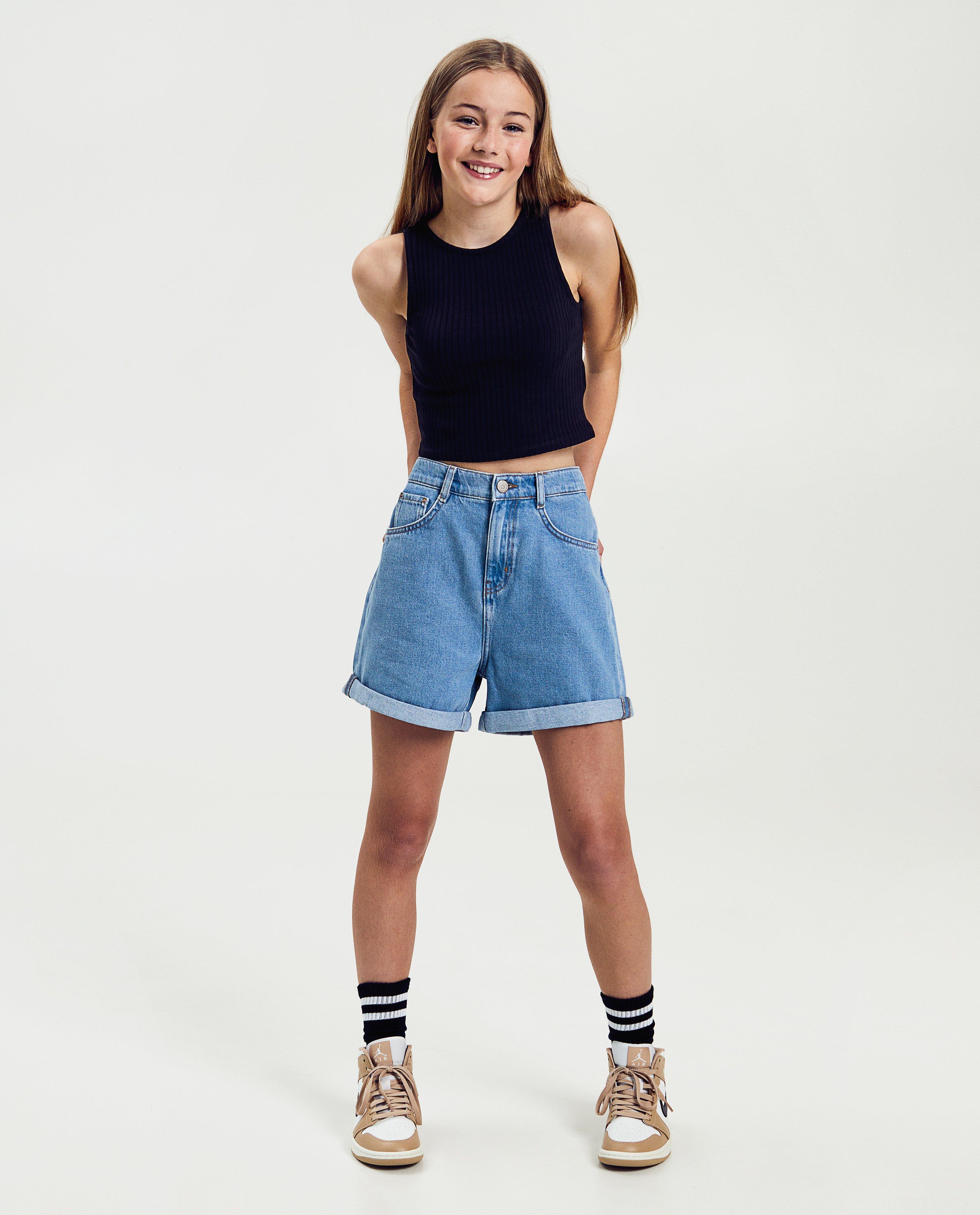 T-shirts - Top met fijne rib, cropped fit