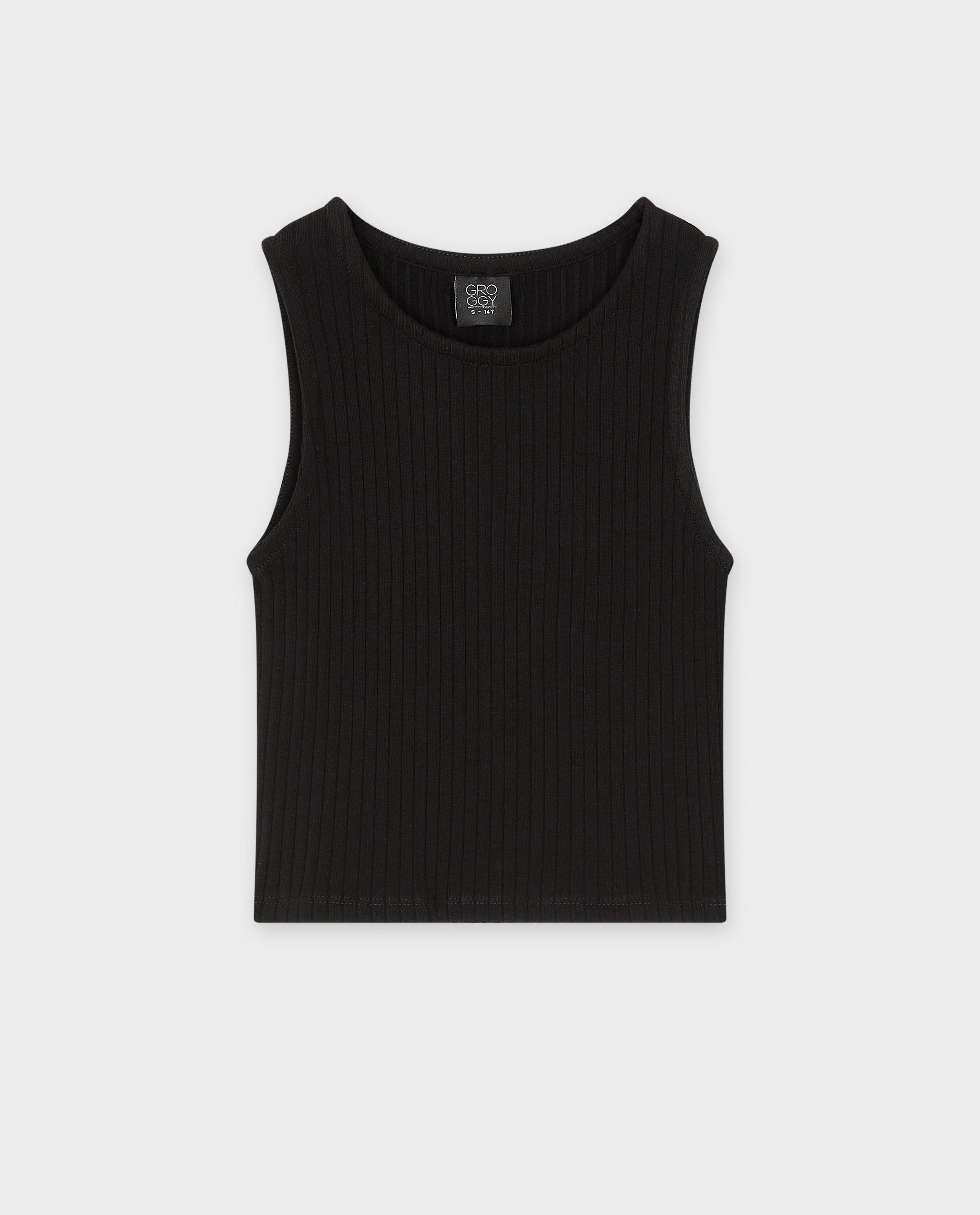 T-shirts - Top met fijne rib, cropped fit