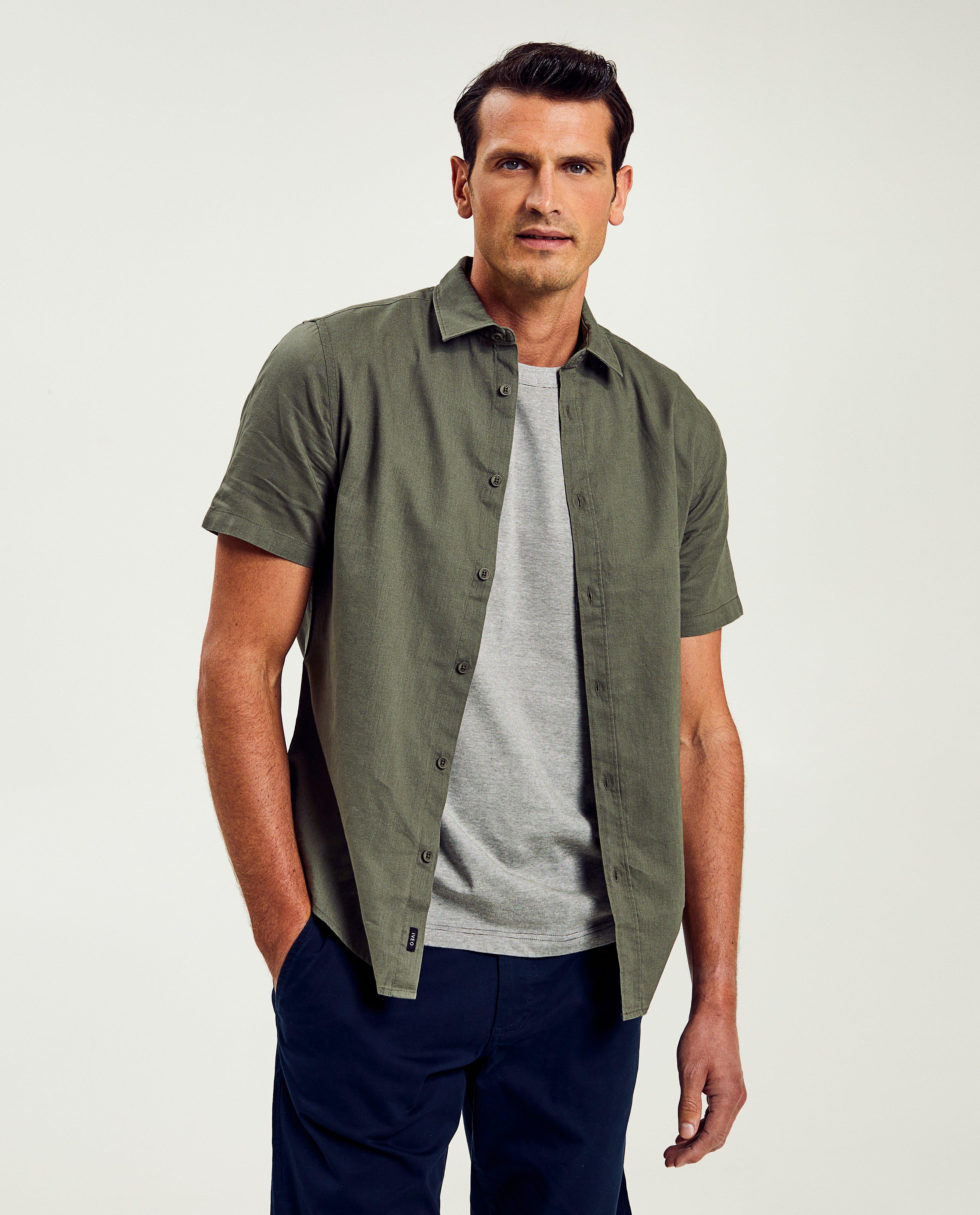 Groen hemd met linnen, slim fit - null - Iveo