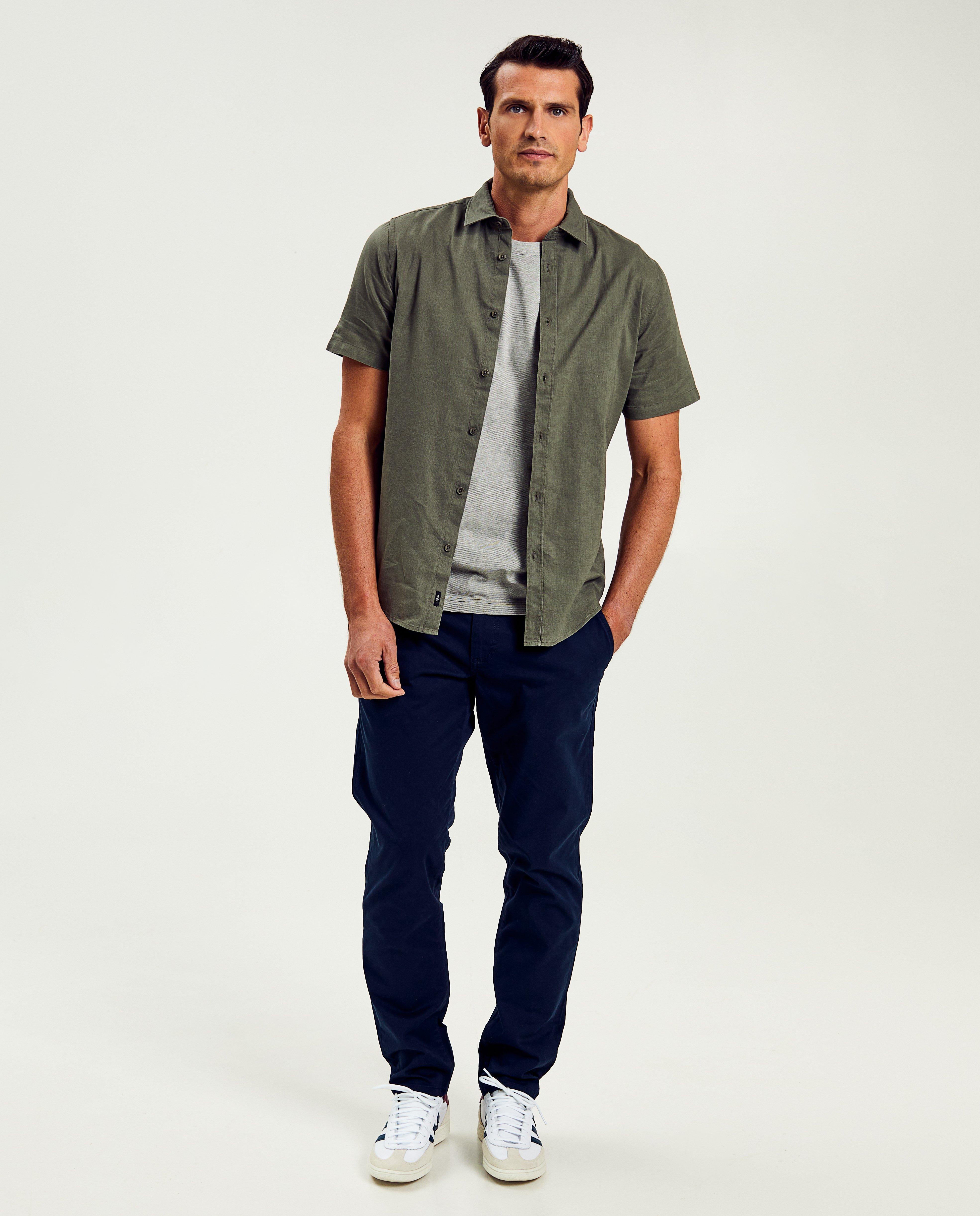 Hemden - Groen hemd met linnen, slim fit