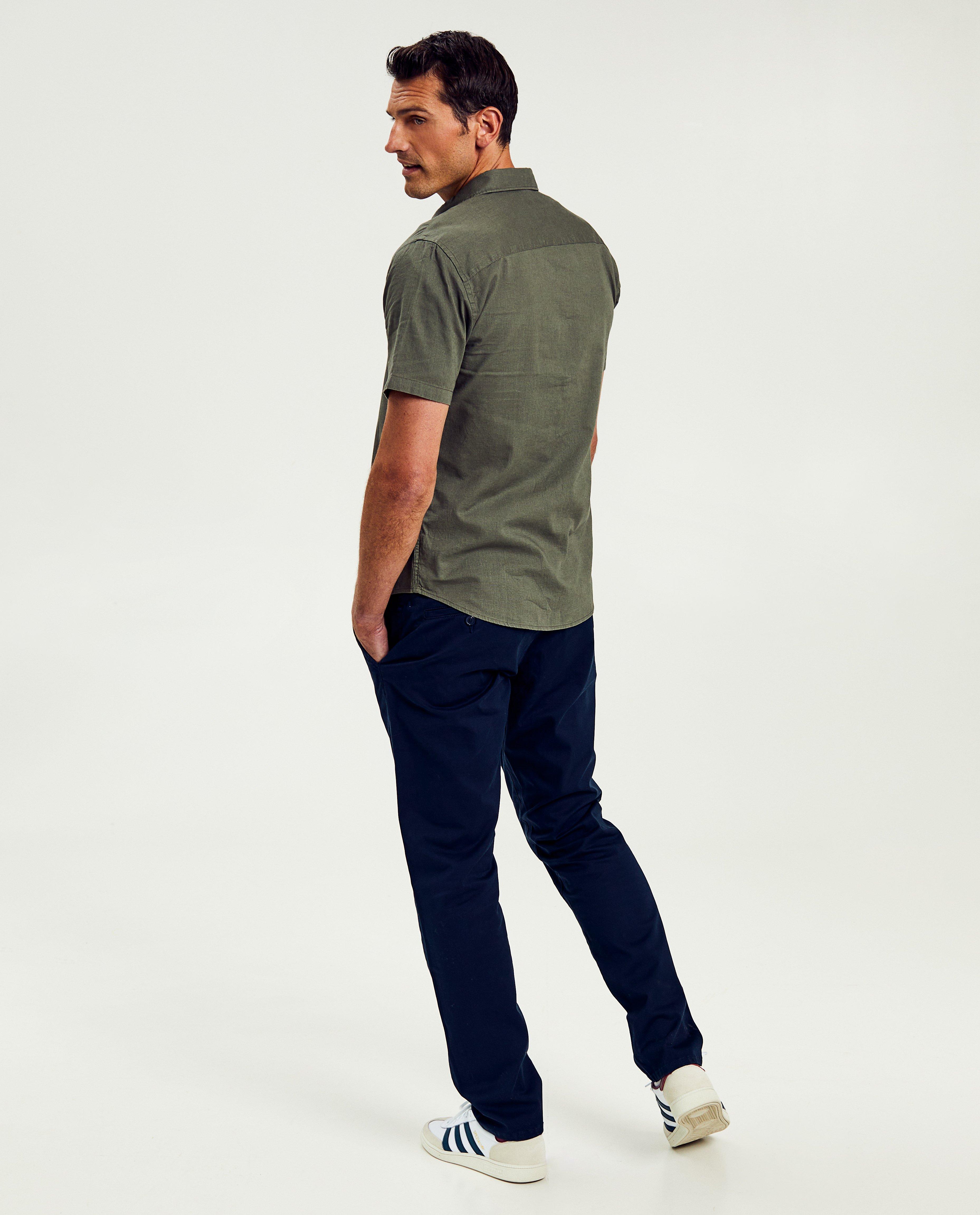 Hemden - Groen hemd met linnen, slim fit