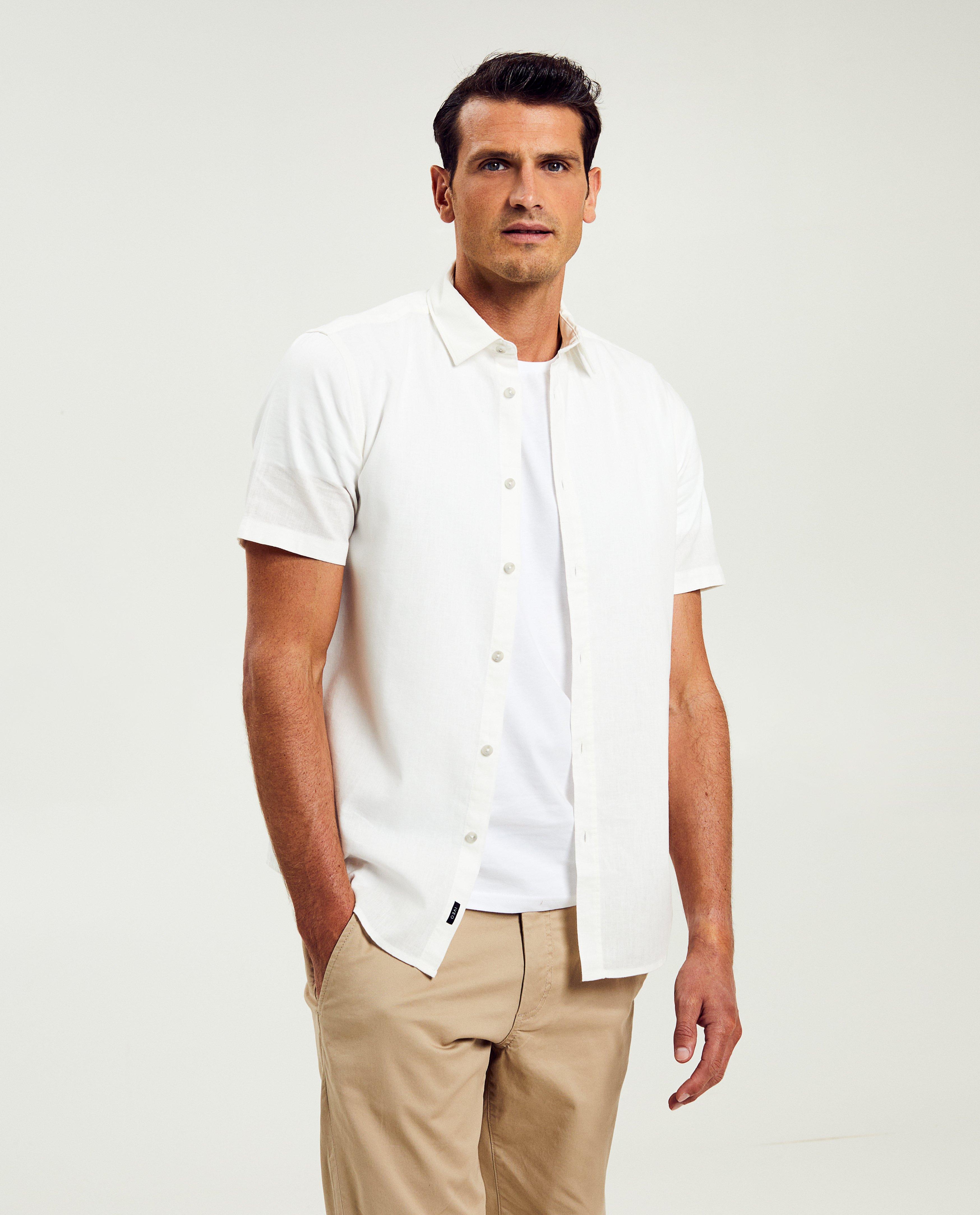Wit hemd met linnen, slim fit - null - Iveo