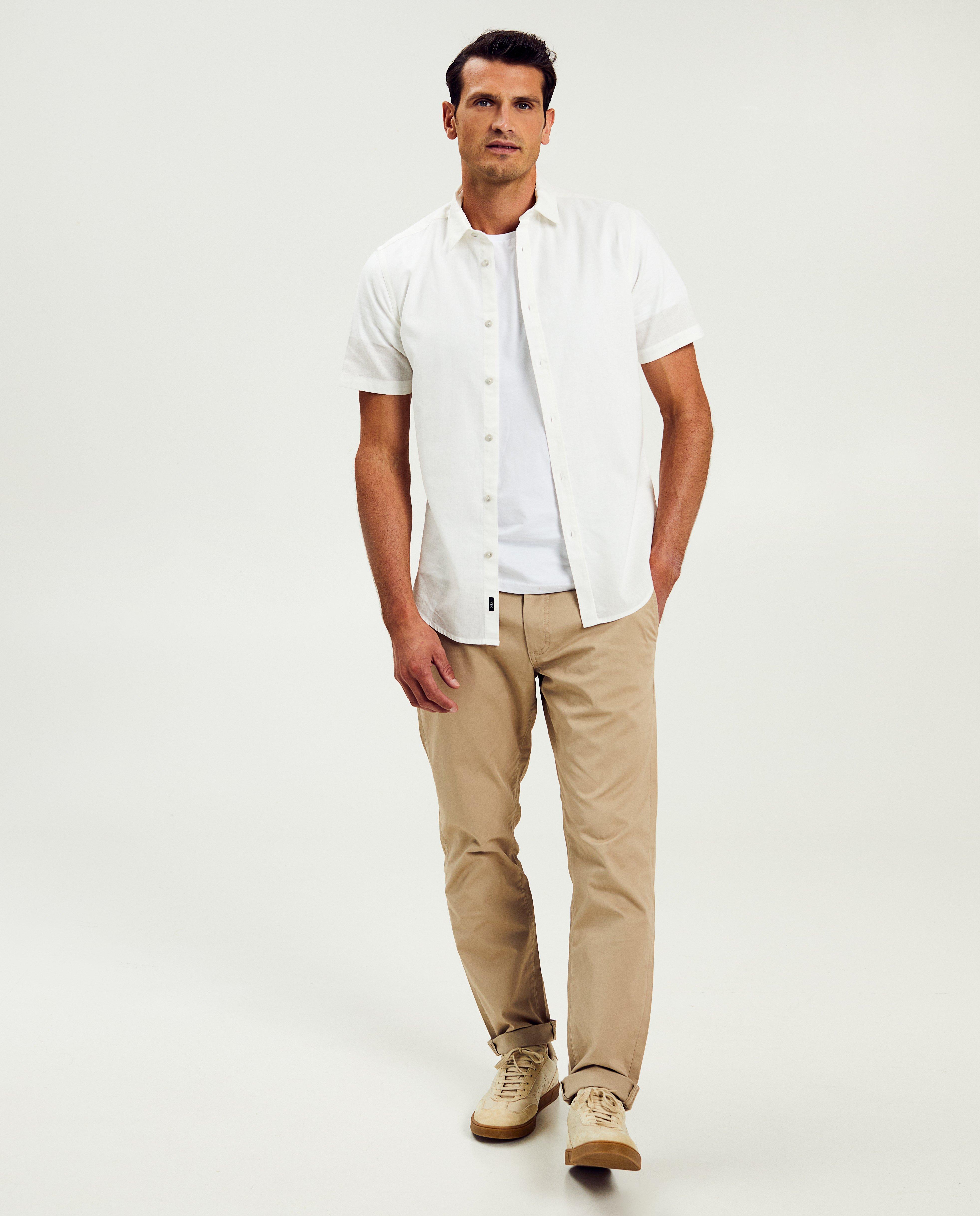 Hemden - Groen hemd met linnen, slim fit
