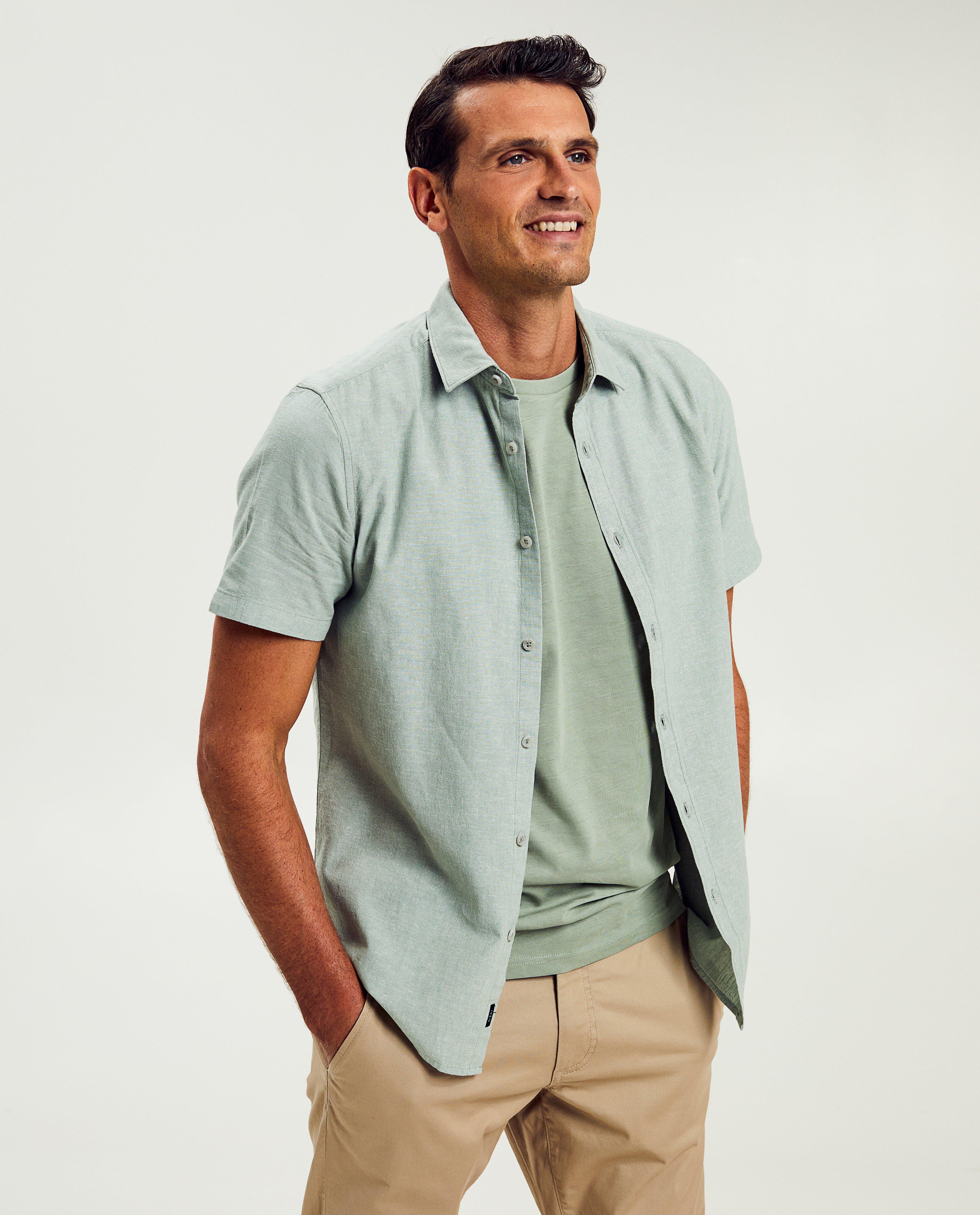 Lichtgroen hemd met linnen, slim fit - null - Iveo