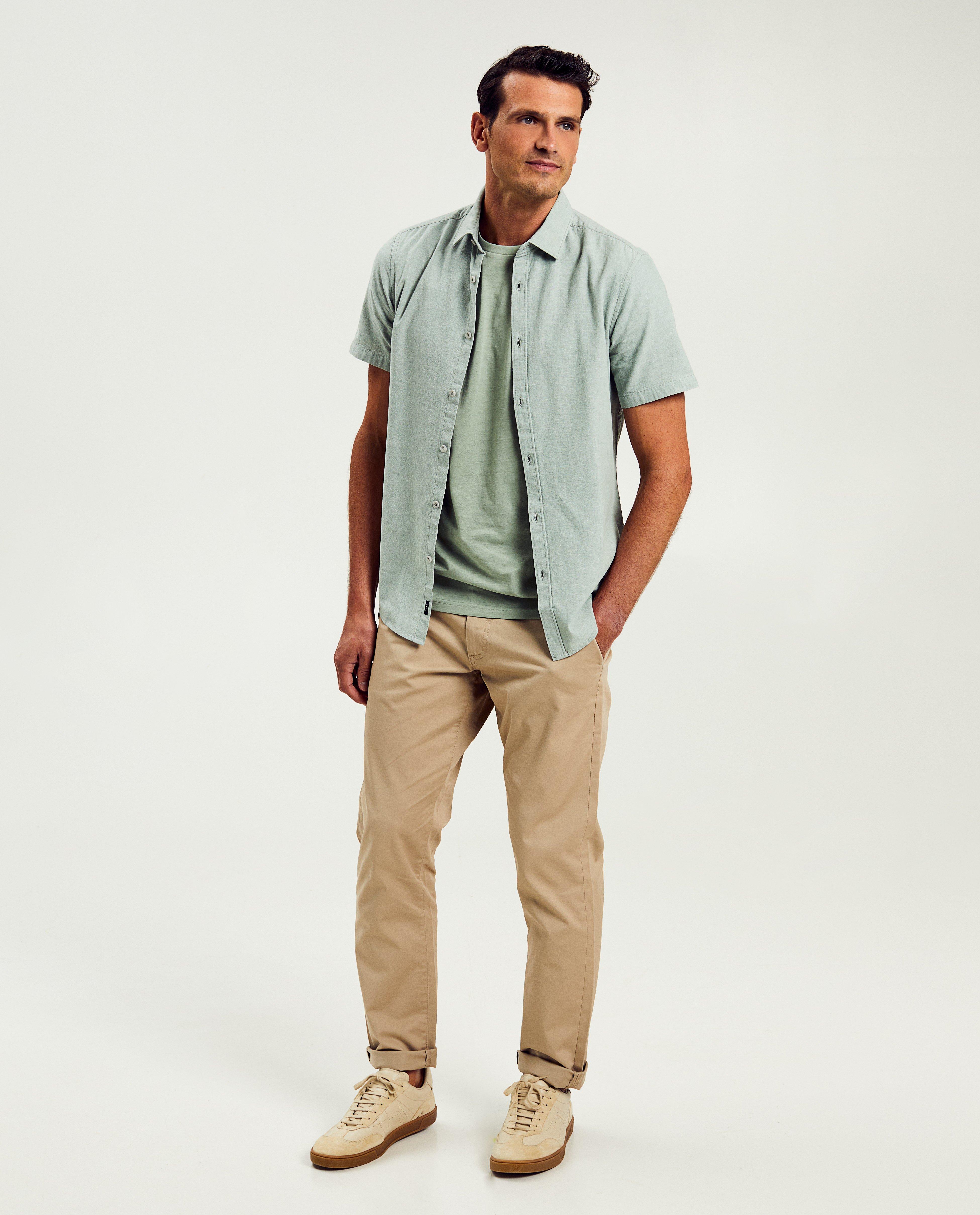 Hemden - Lichtblauw hemd met linnen, slim fit