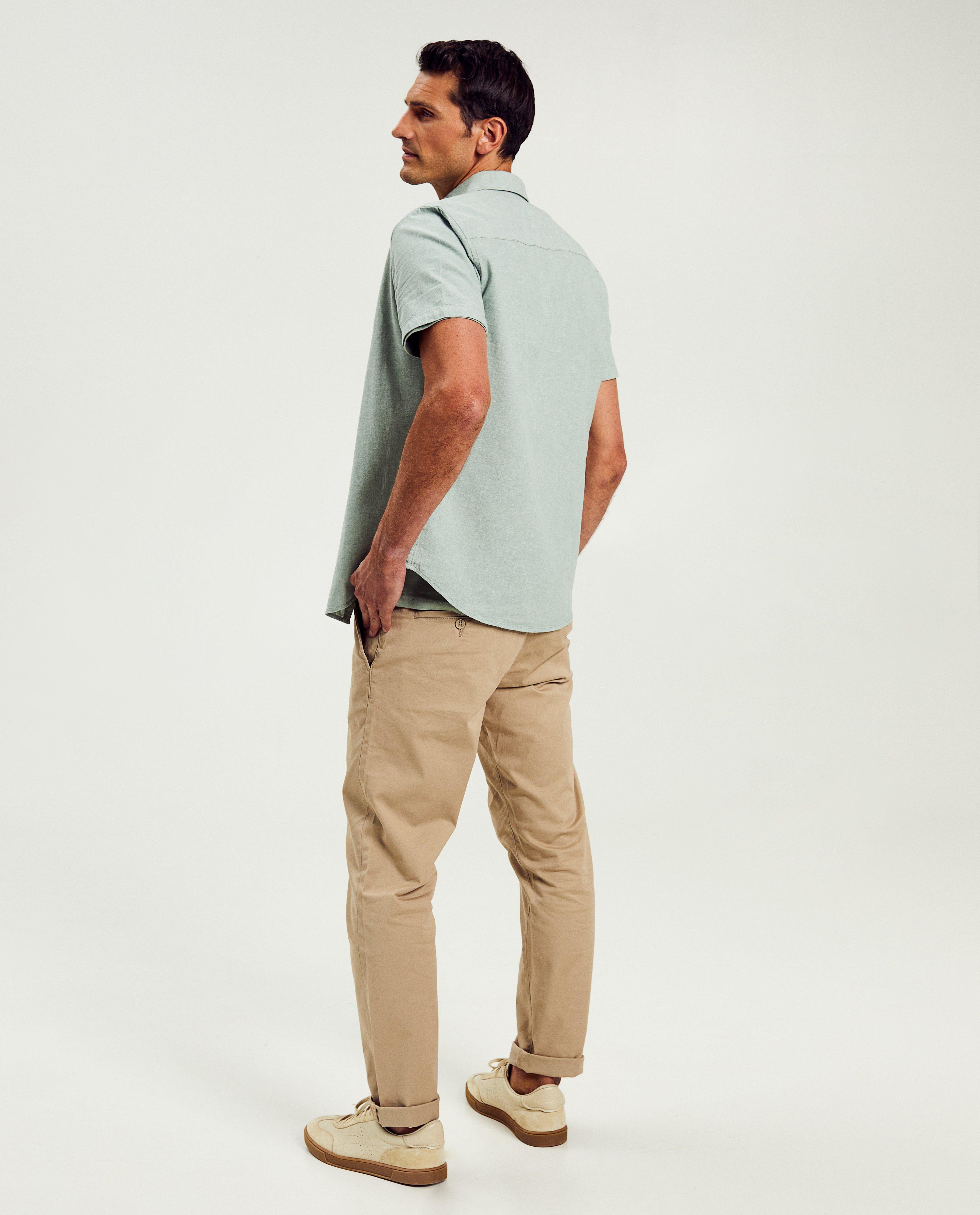 Hemden - Lichtblauw hemd met linnen, slim fit