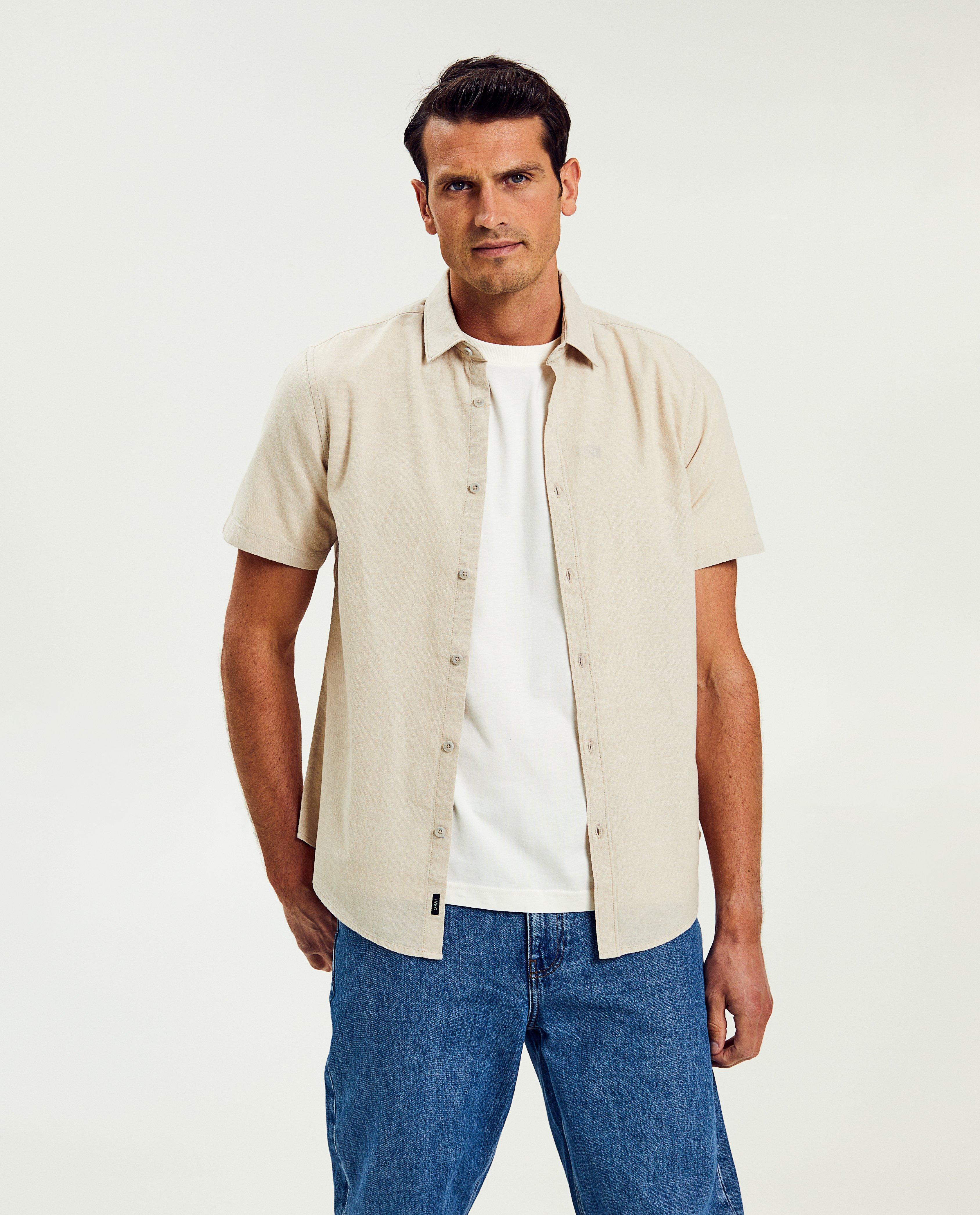 Beige hemd met linnen, slim fit - null - Iveo