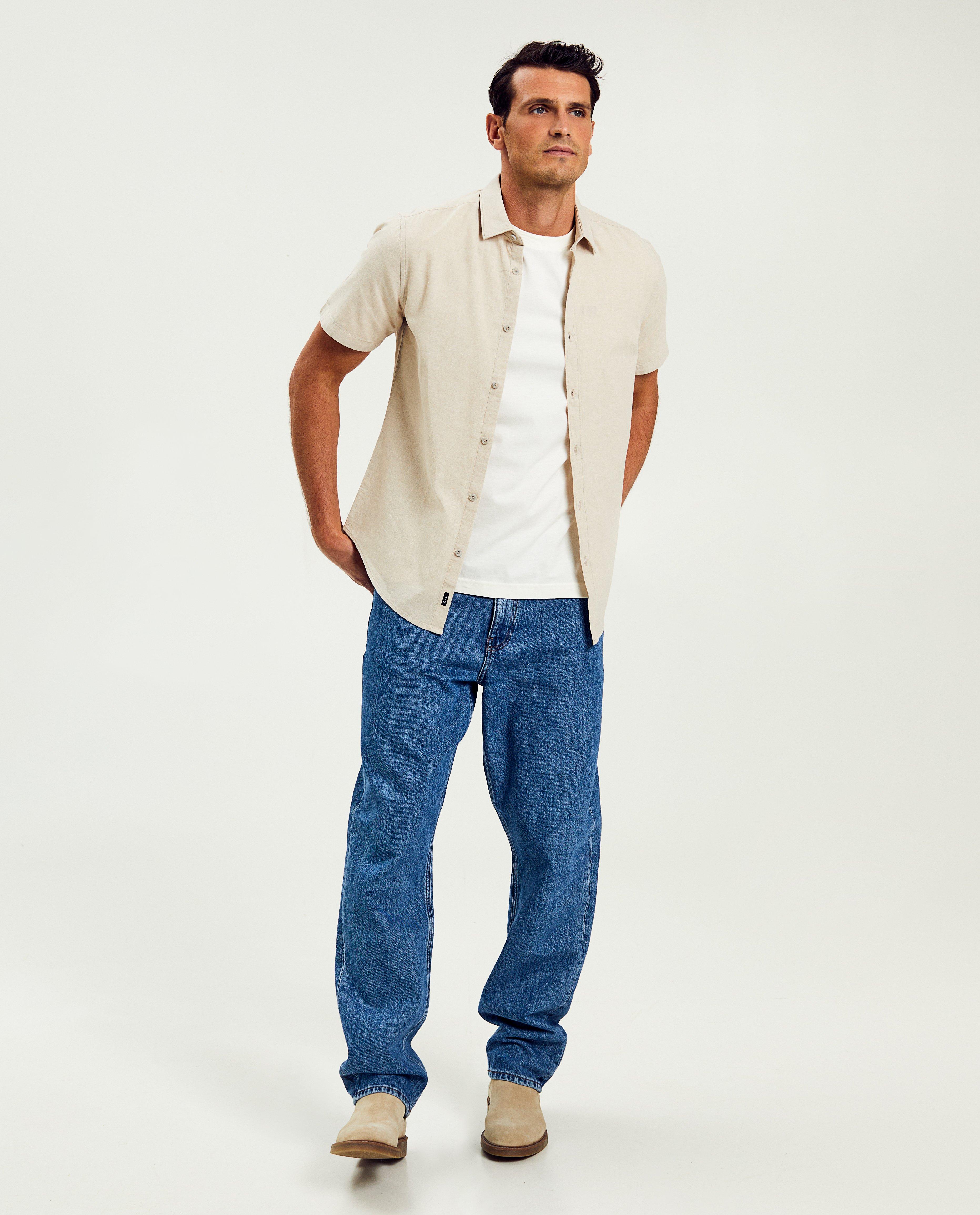 Hemden - Lichtblauw hemd met linnen, slim fit