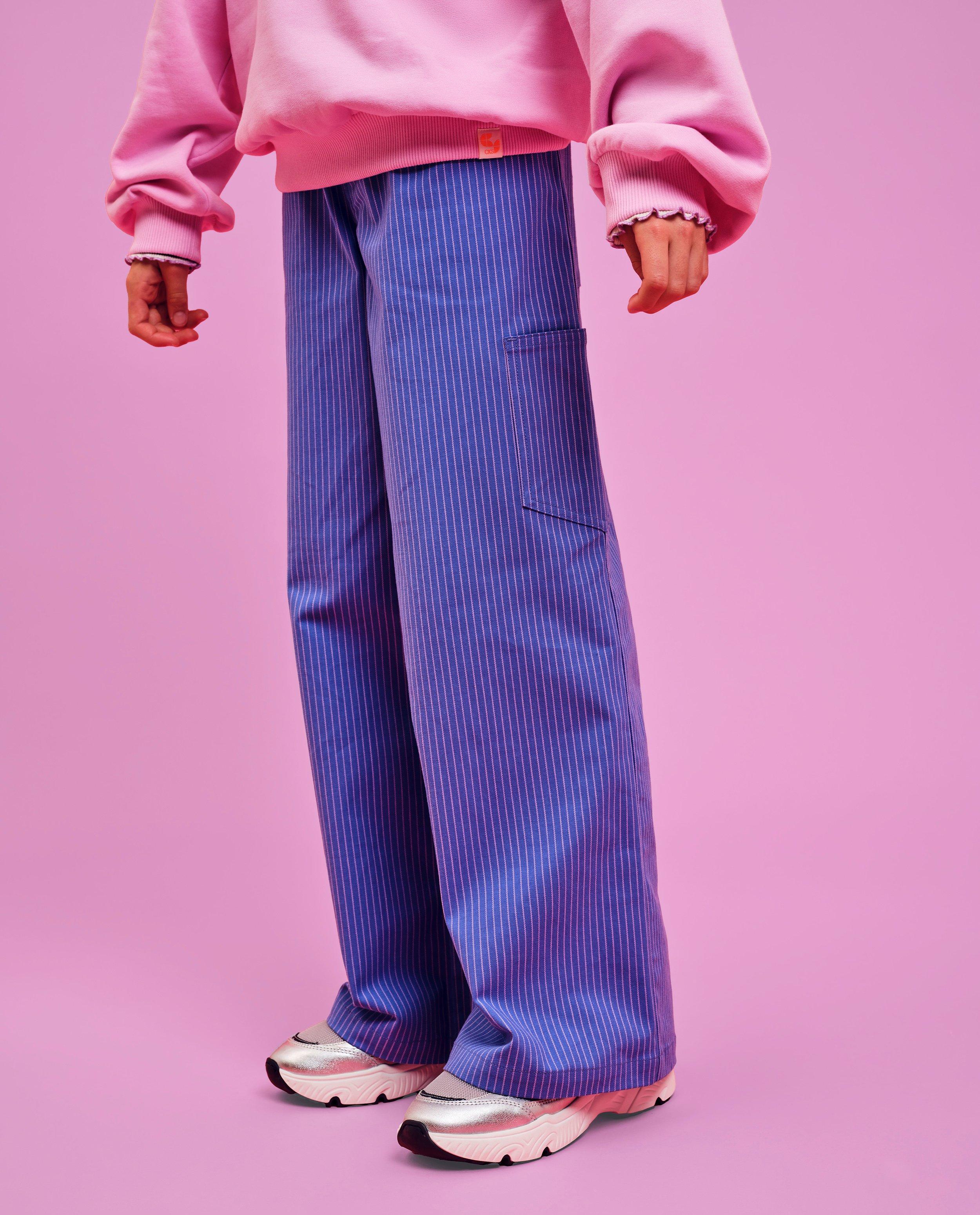Jeans - Broek met fijne strepen, wide leg fit
