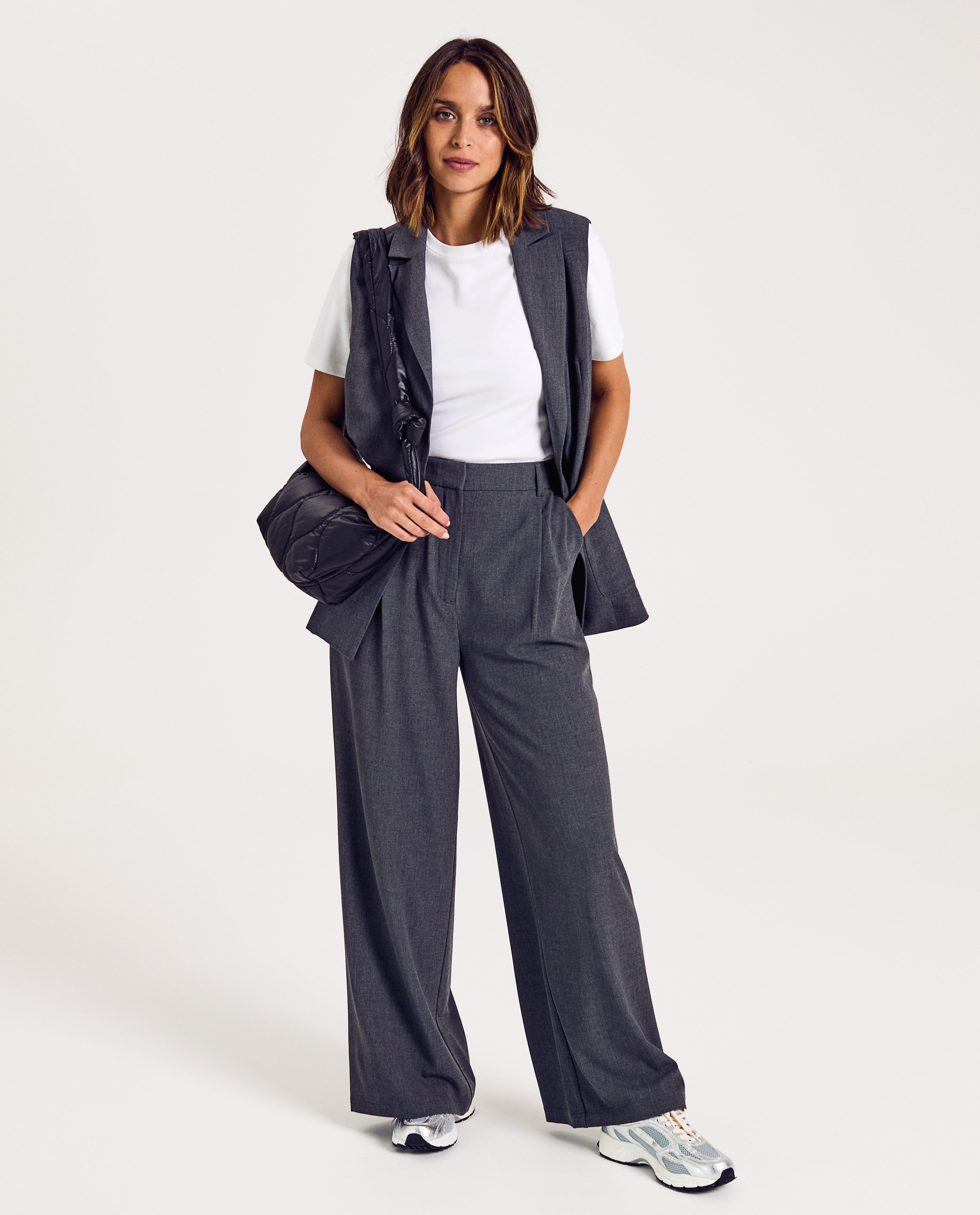 Grijze geklede broek, wide leg fit - null - Sora