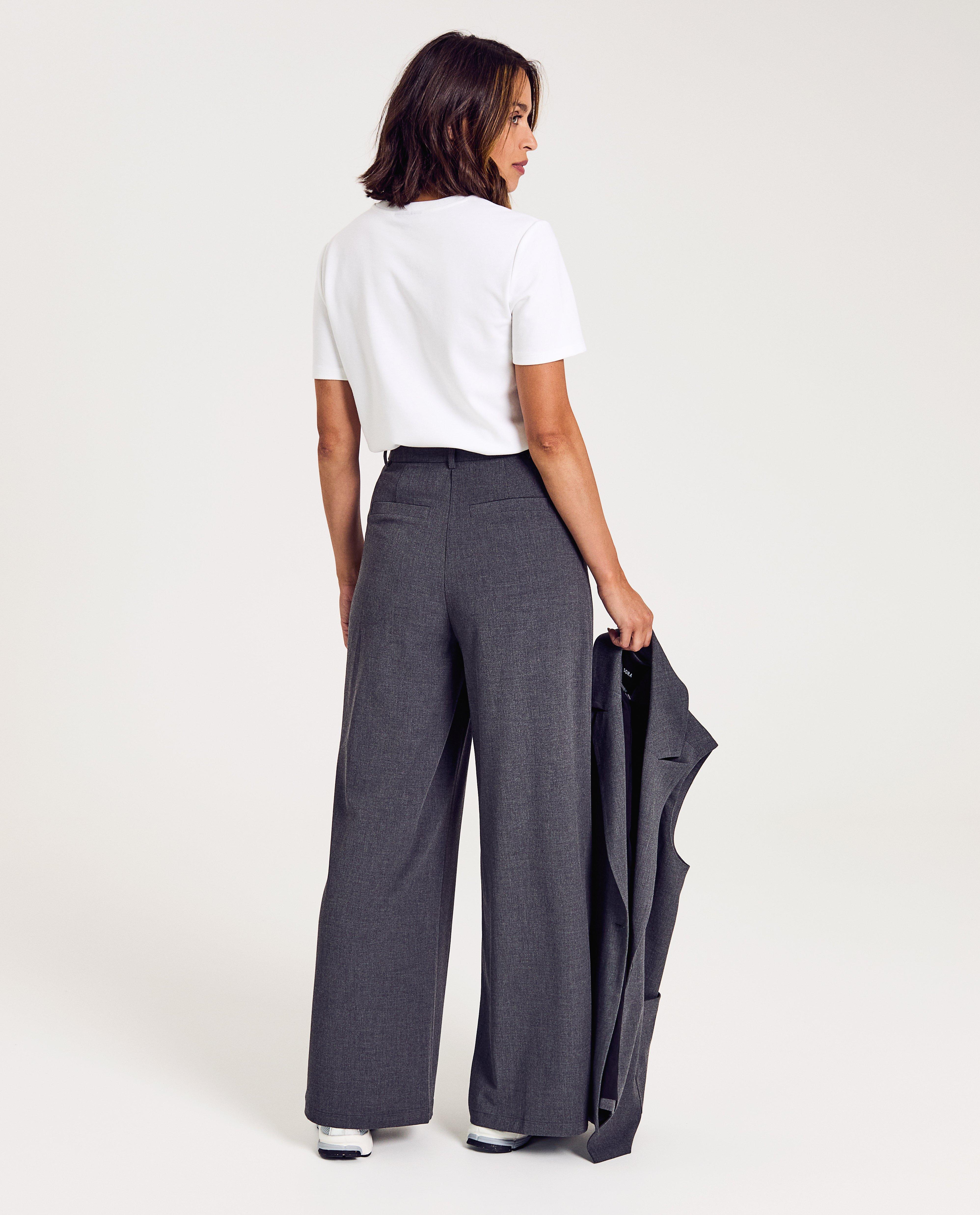 Broeken - Grijze geklede broek, wide leg fit