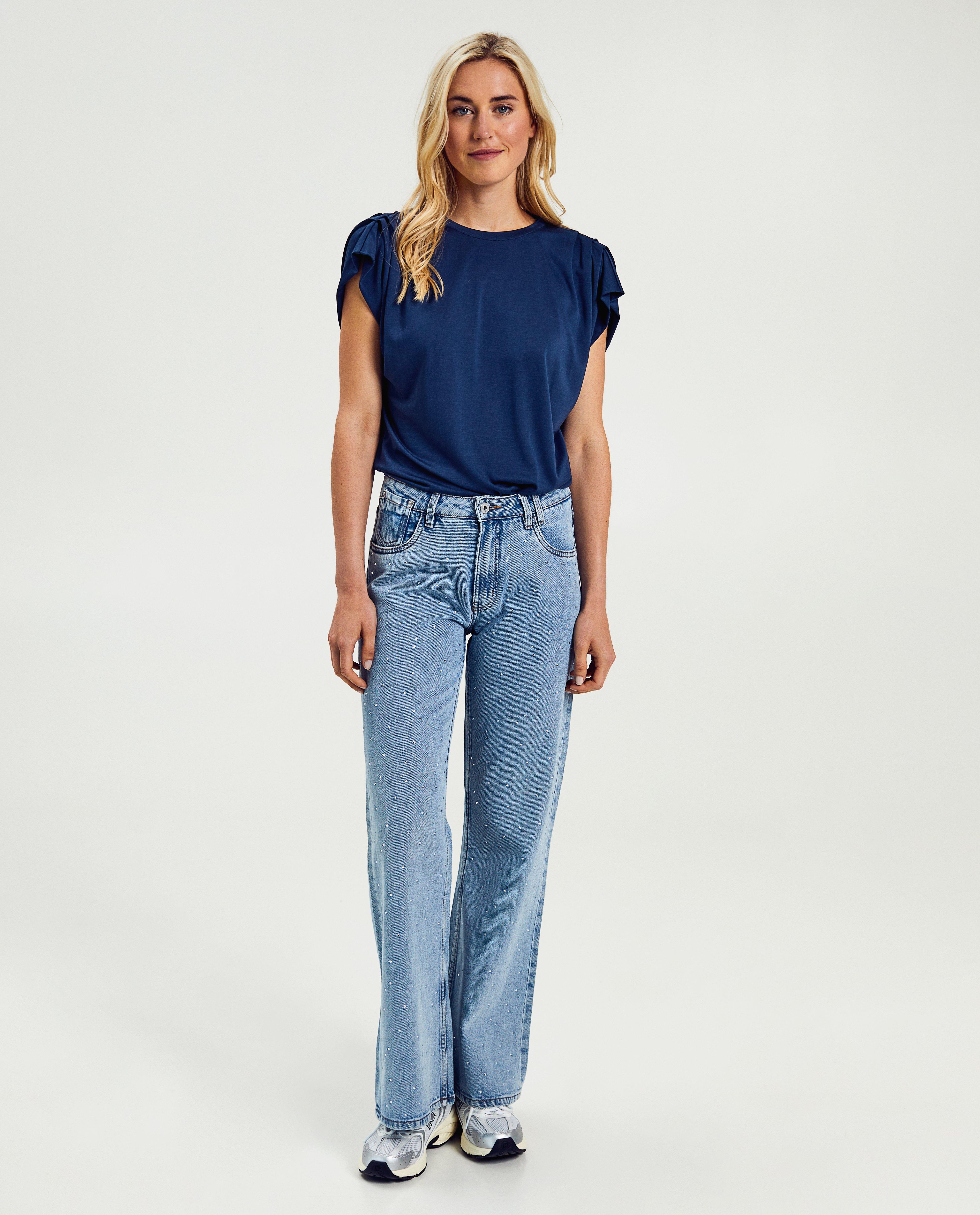 Jeans met strass-steentjes, flared fit - null - Sora