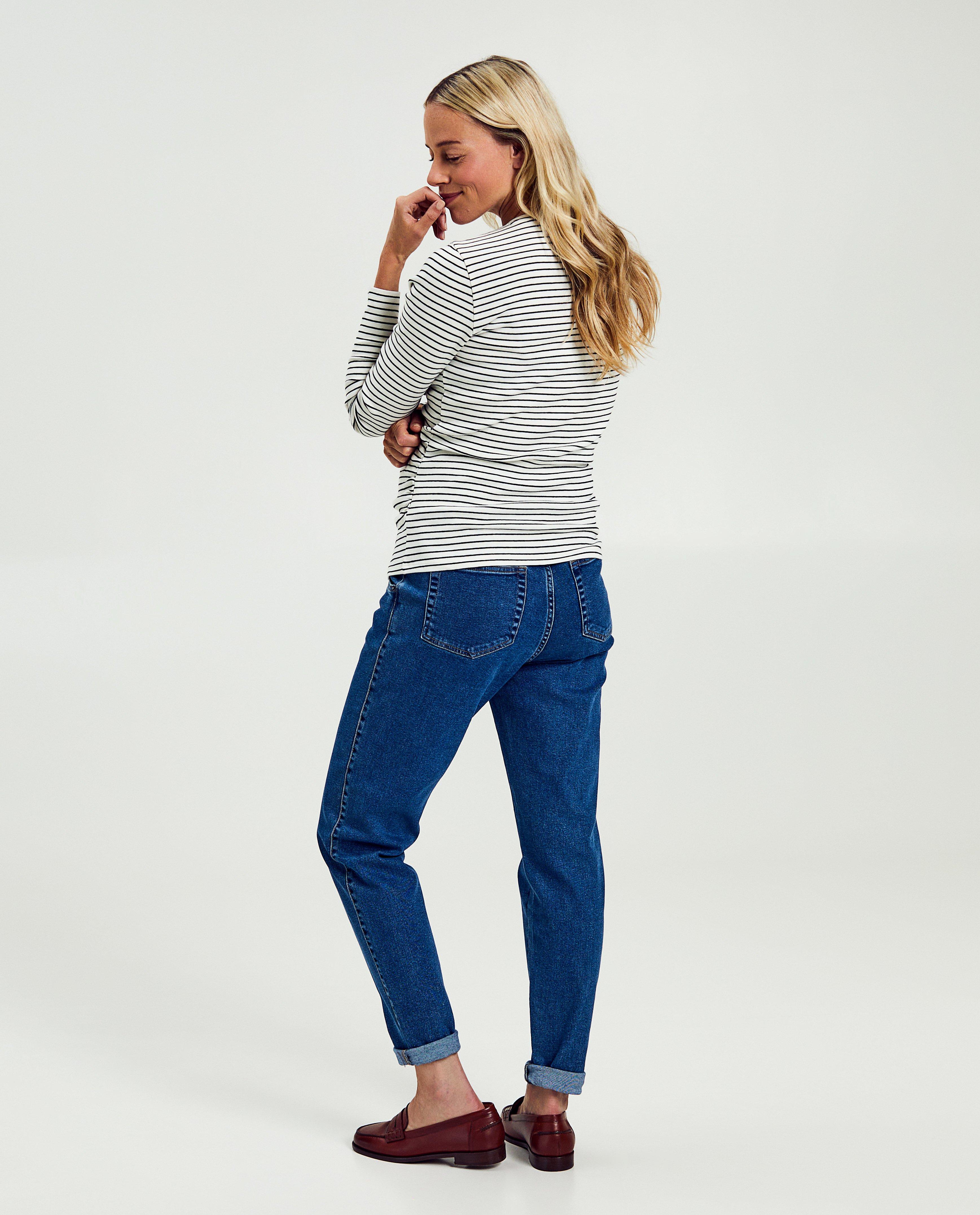 Jeans de grossesse bleu, coupe mom