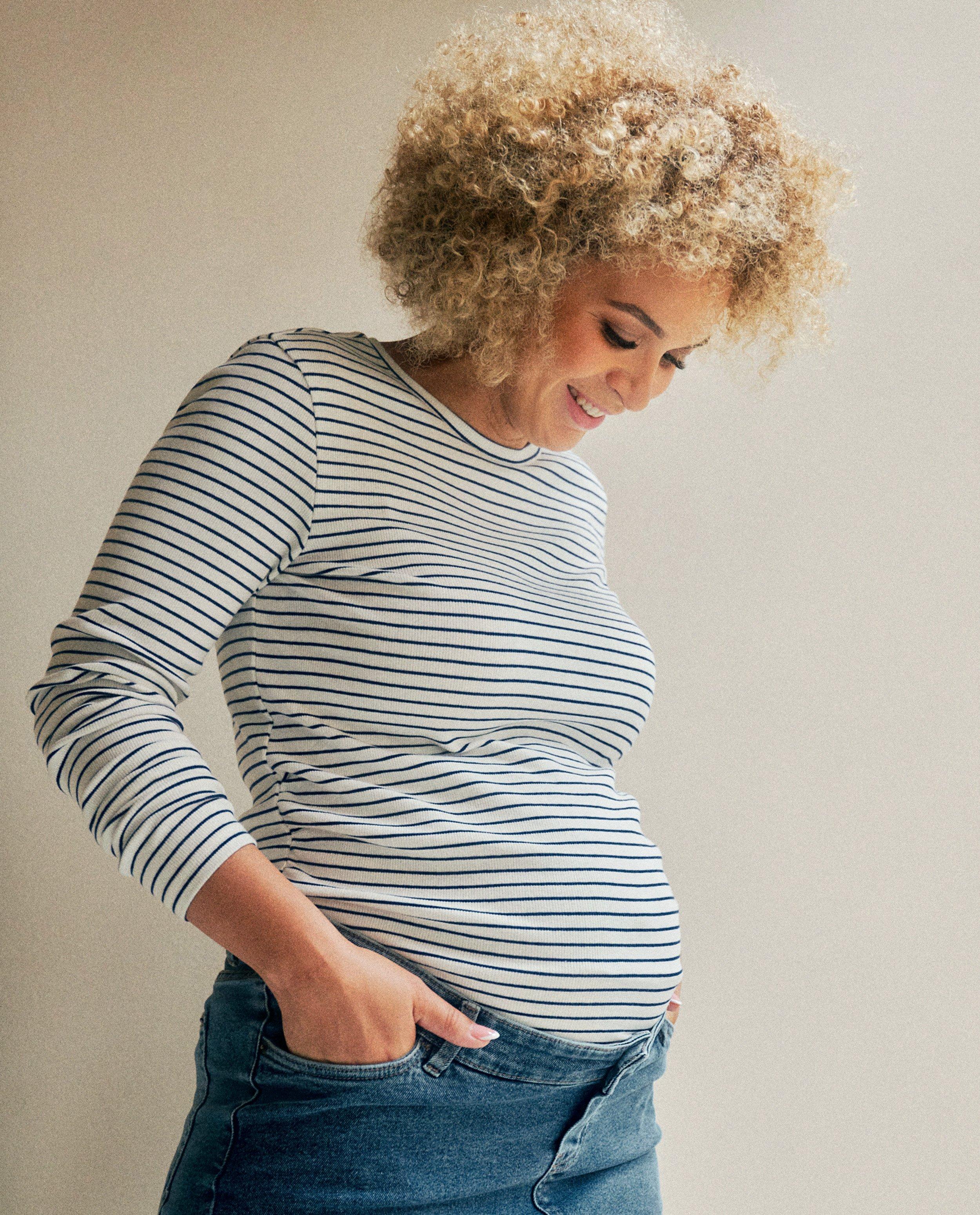 T-shirt à manches longues, fines côtes, grossesse - null - Atelier Maman