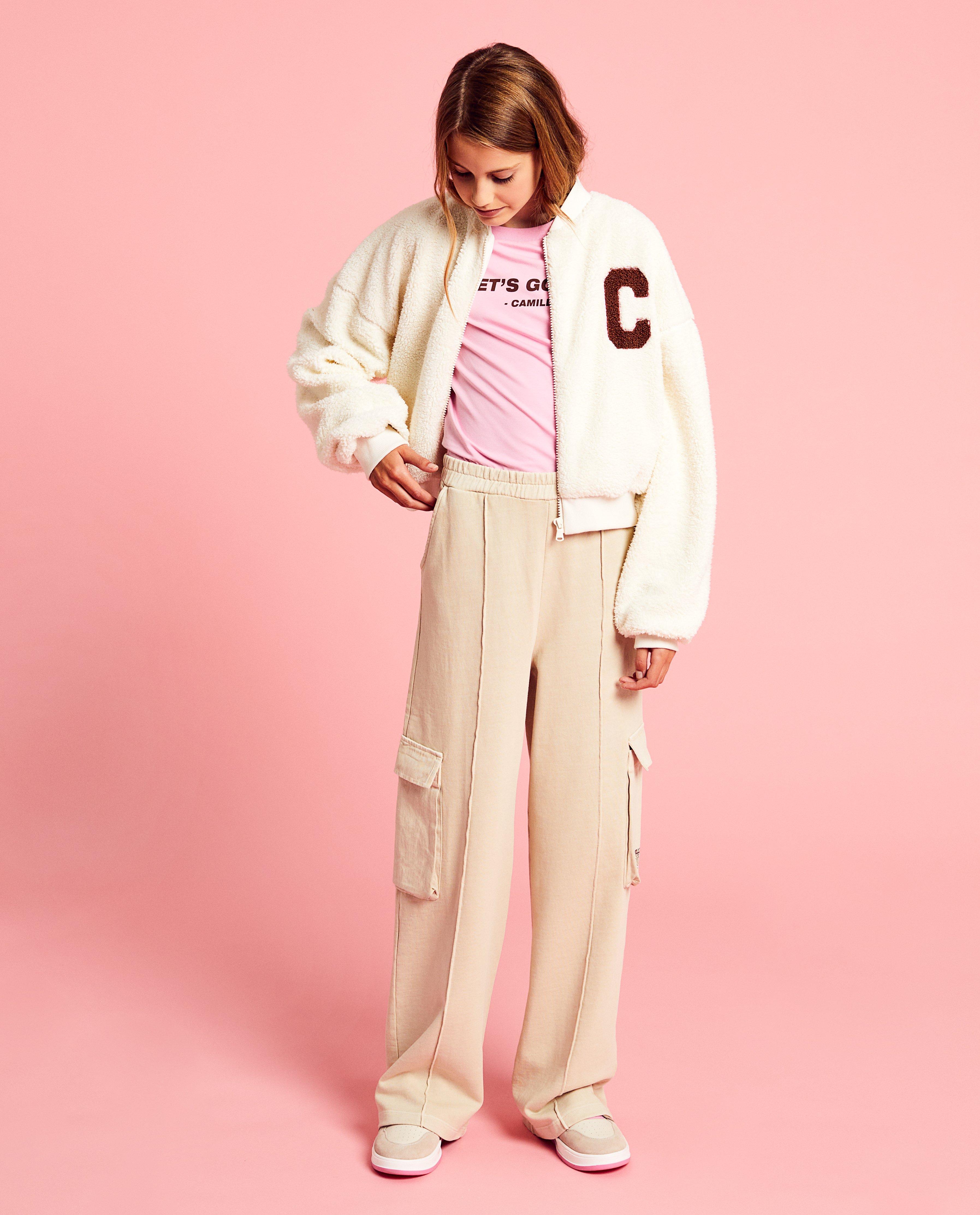Cardigan - Teddy bomber met opschrift, 6-14 jaar
