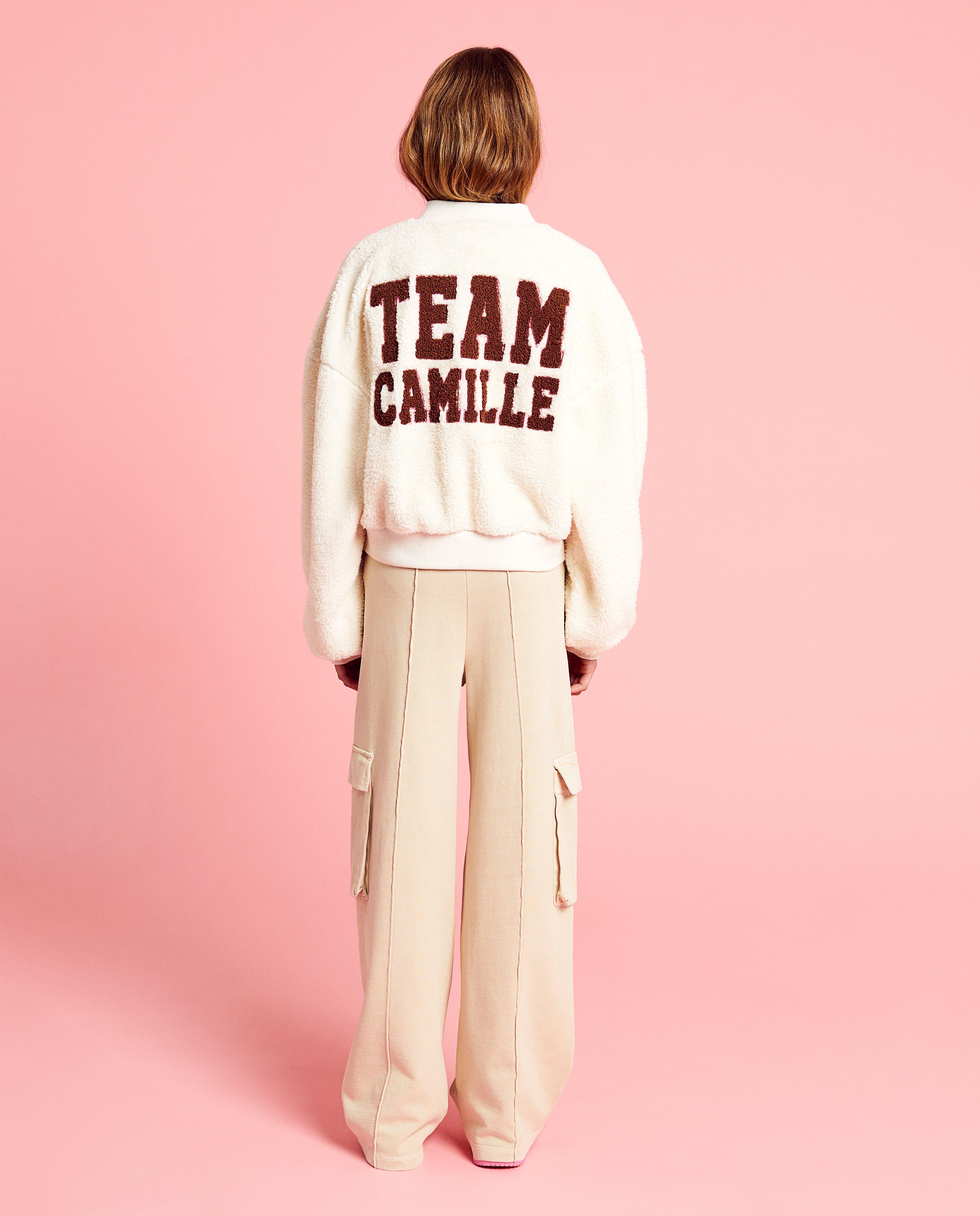 Cardigan - Teddy bomber met opschrift, 6-14 jaar