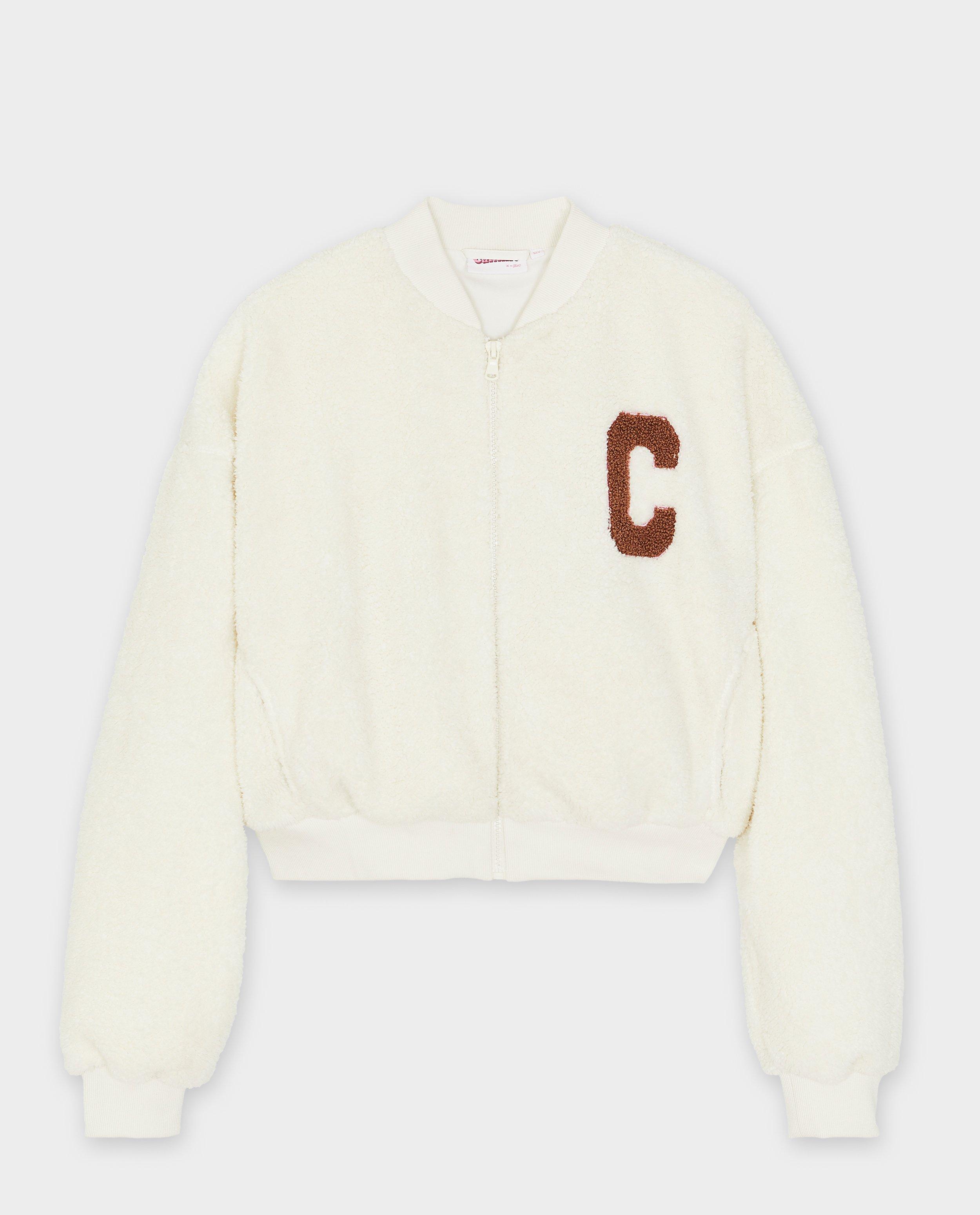 Cardigan - Teddy bomber met opschrift, 6-14 jaar