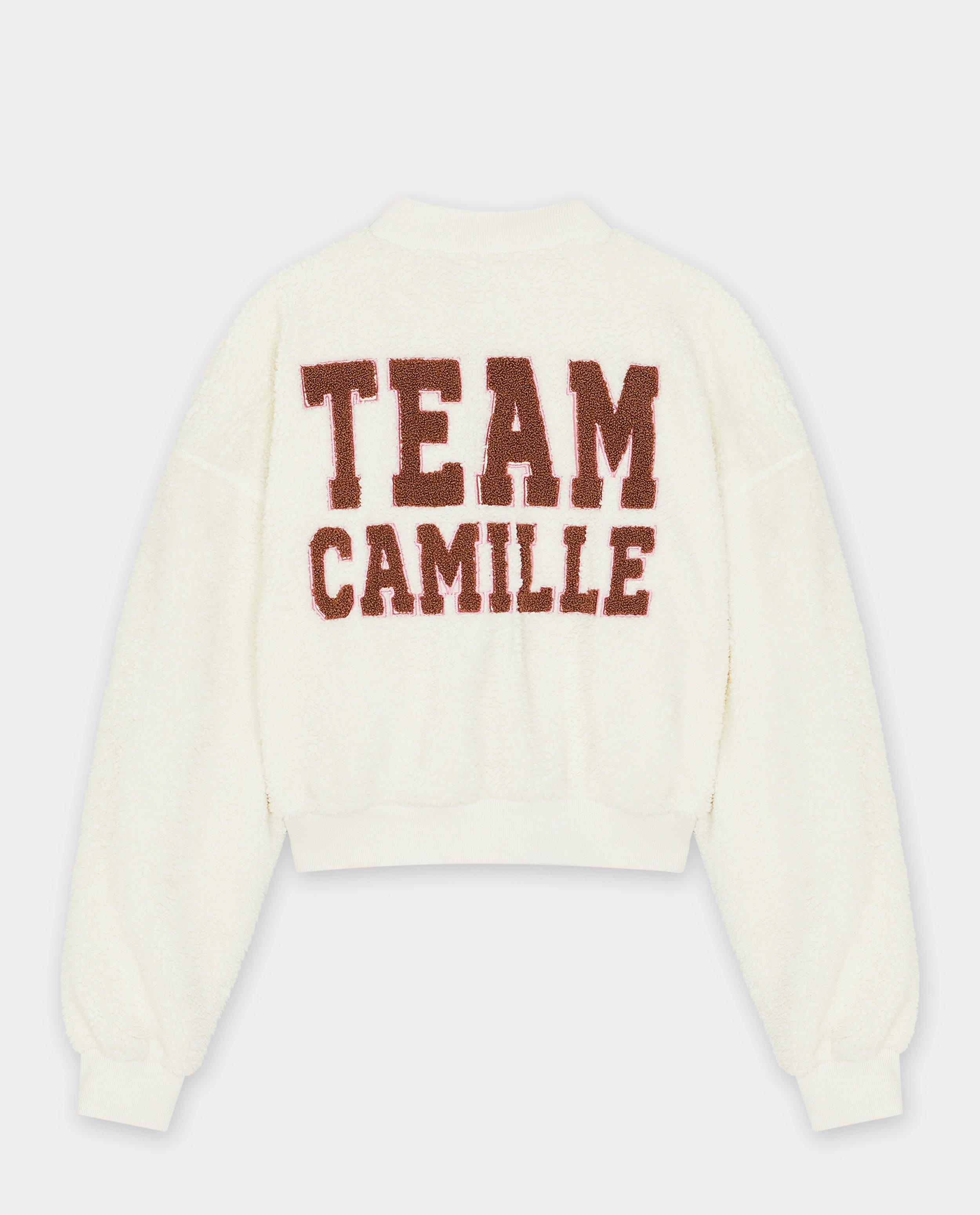 Cardigan - Teddy bomber met opschrift, 6-14 jaar