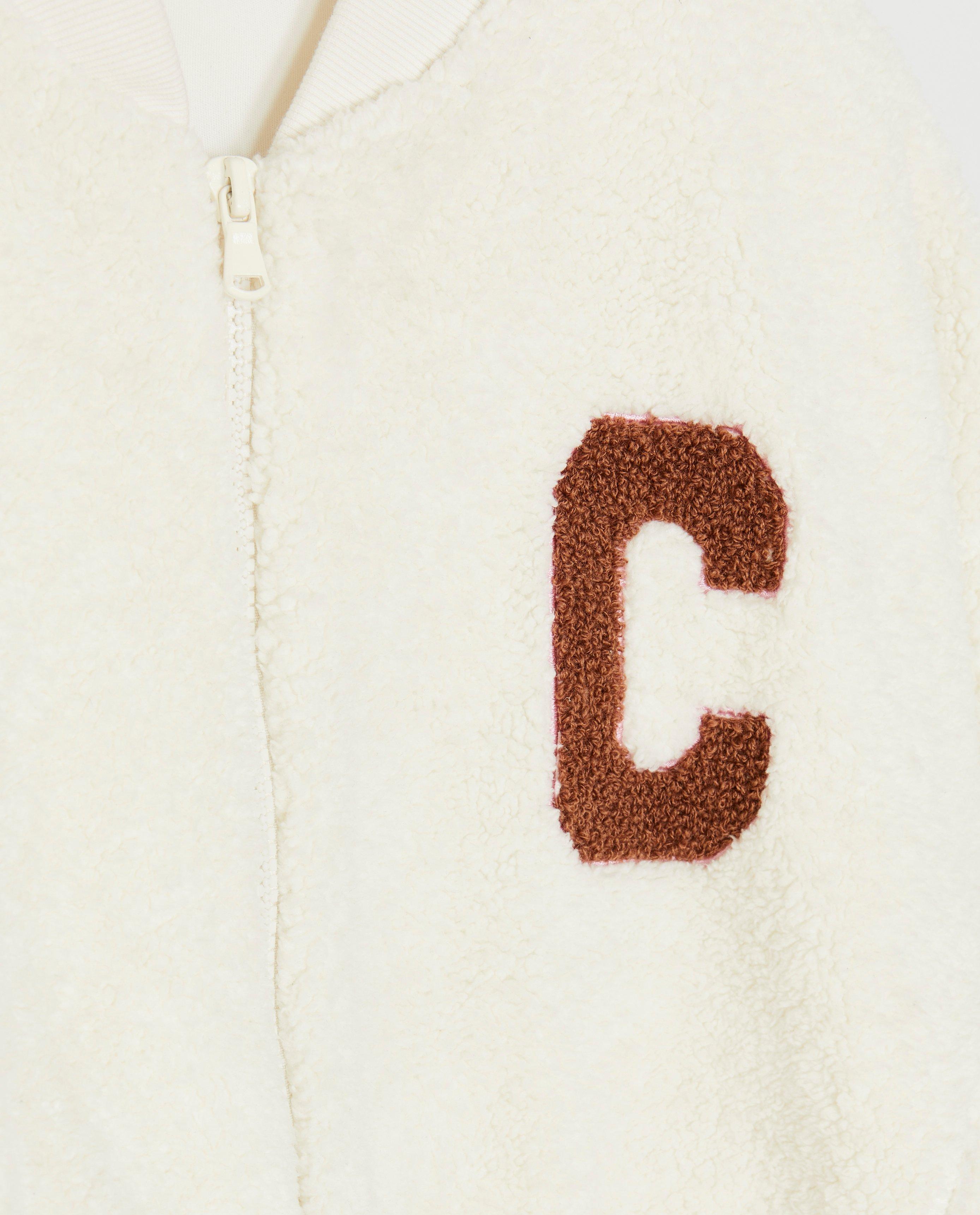 Cardigan - Teddy bomber met opschrift, 6-14 jaar