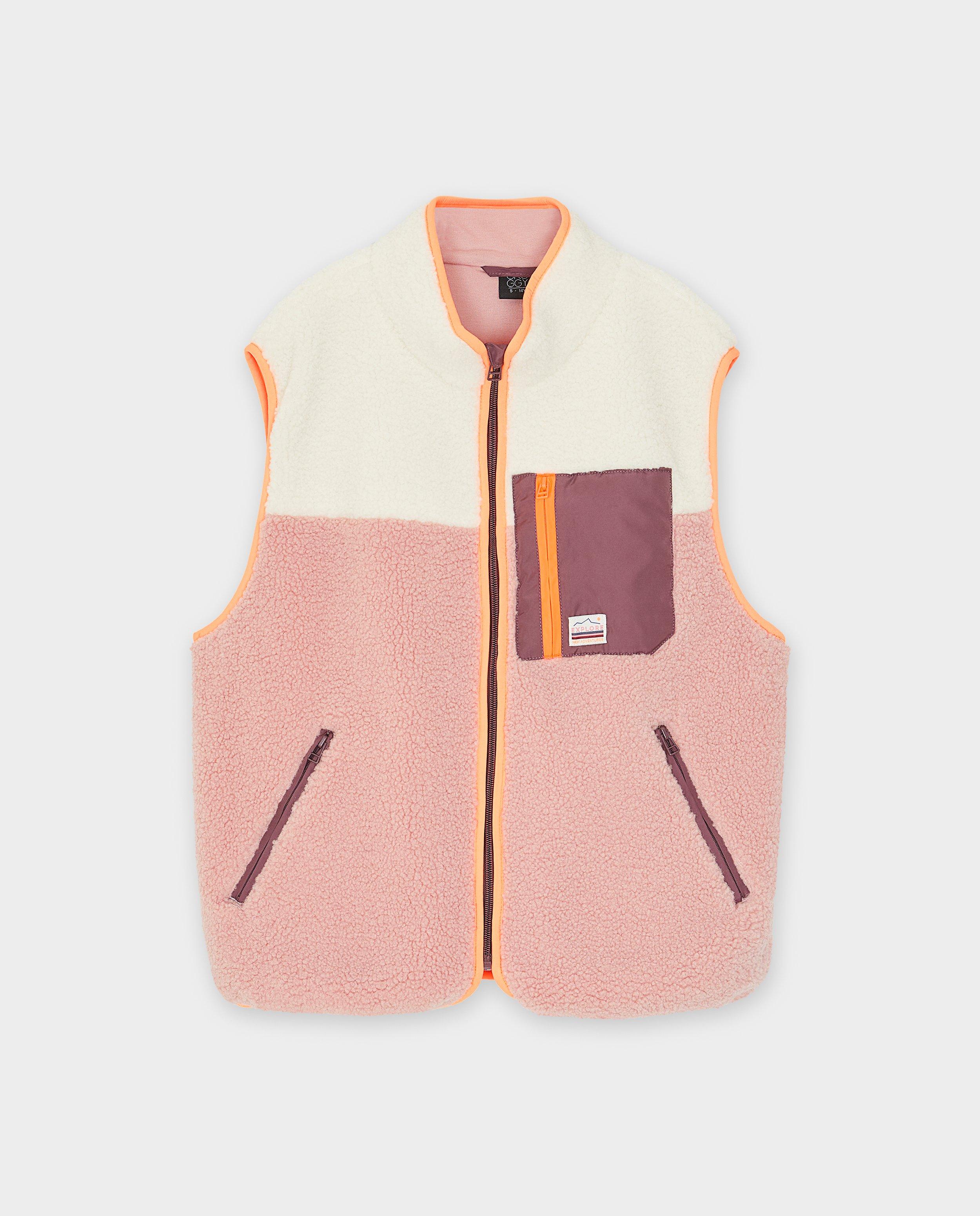 Bodywarmer en peluche avec color block - D&eacute;tails du produit - blanc - image num&eacute;ro 6